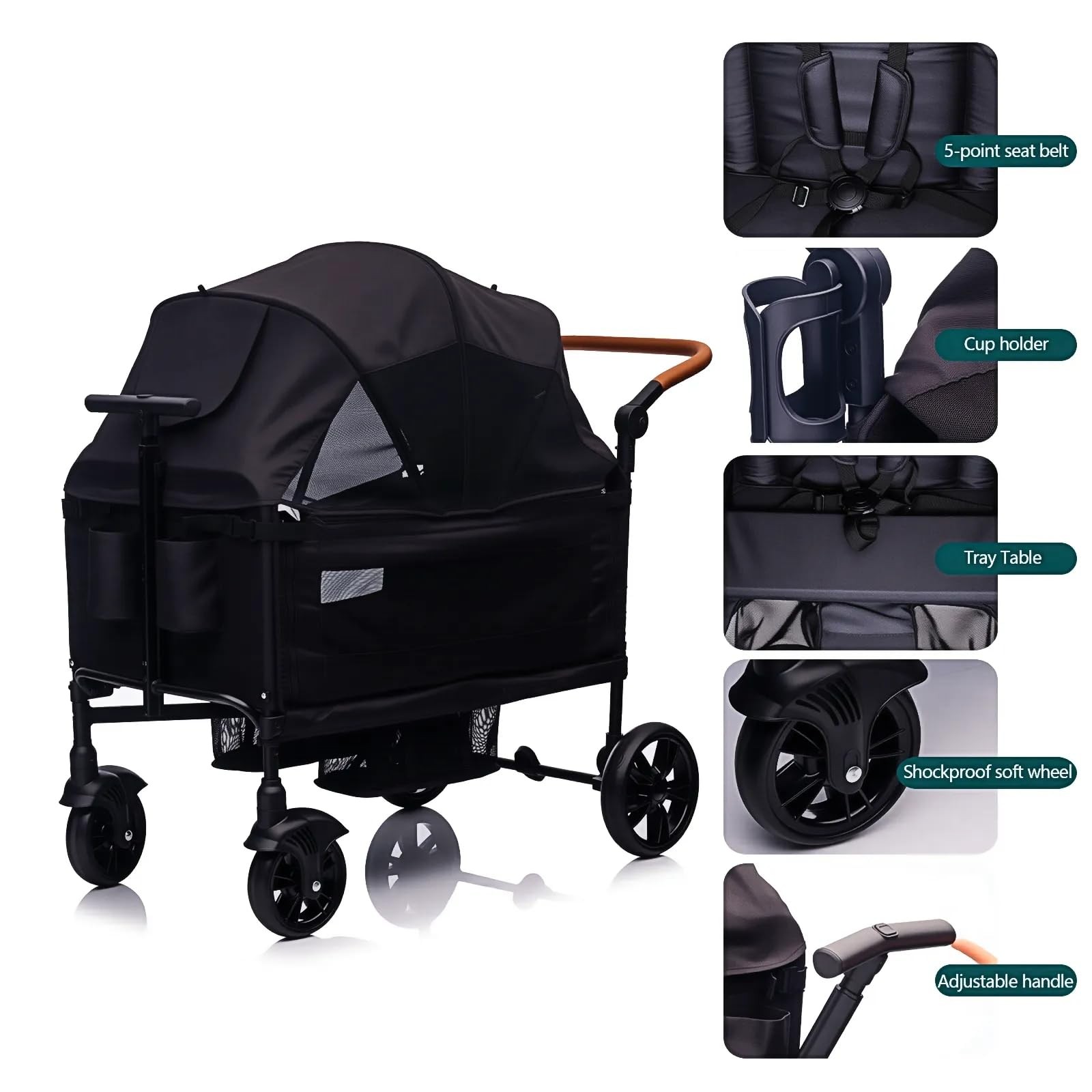 Luxury Wagon Stroller for 2 Kids & Cargo-Lightweight Foldable Travel Push Pul...
