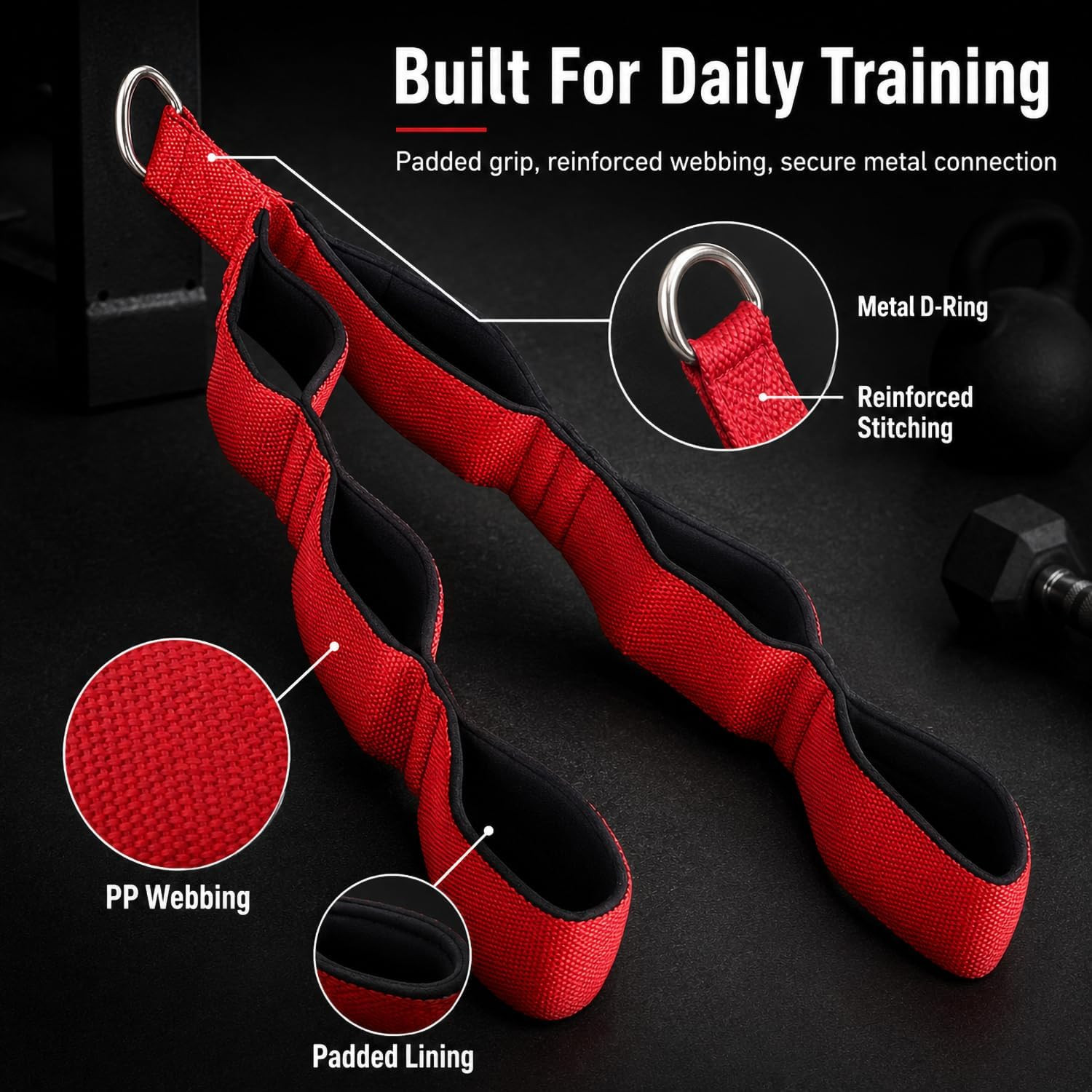 Tricep Rope Cable Attachment, 27 Inch Multi-Grip Pulldown Strap | PP Webbing, Pa