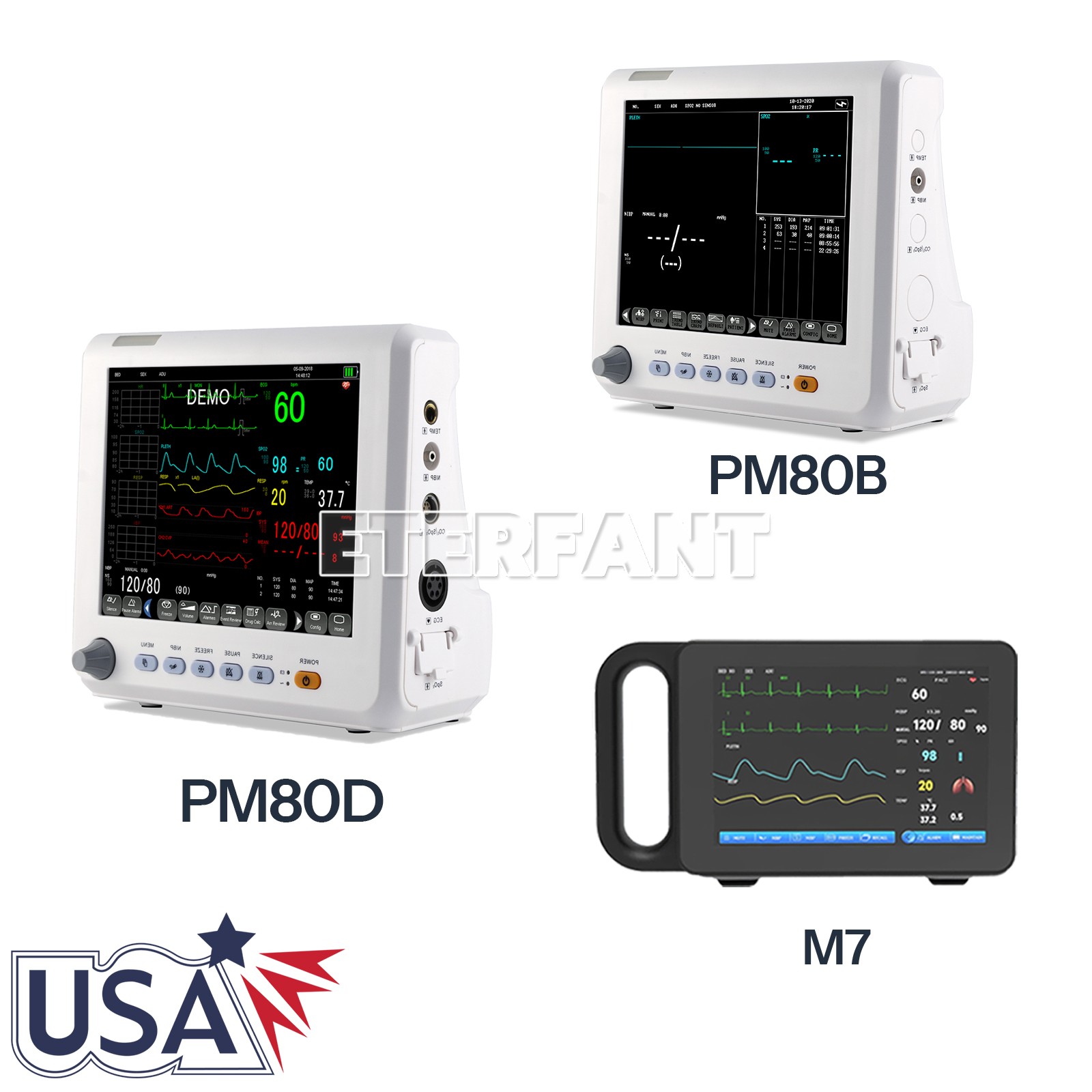 Patient Vital Sign Monitor ICU CCU Multi-Parameter ECG NIBP RESP TEMP SPO2 PR