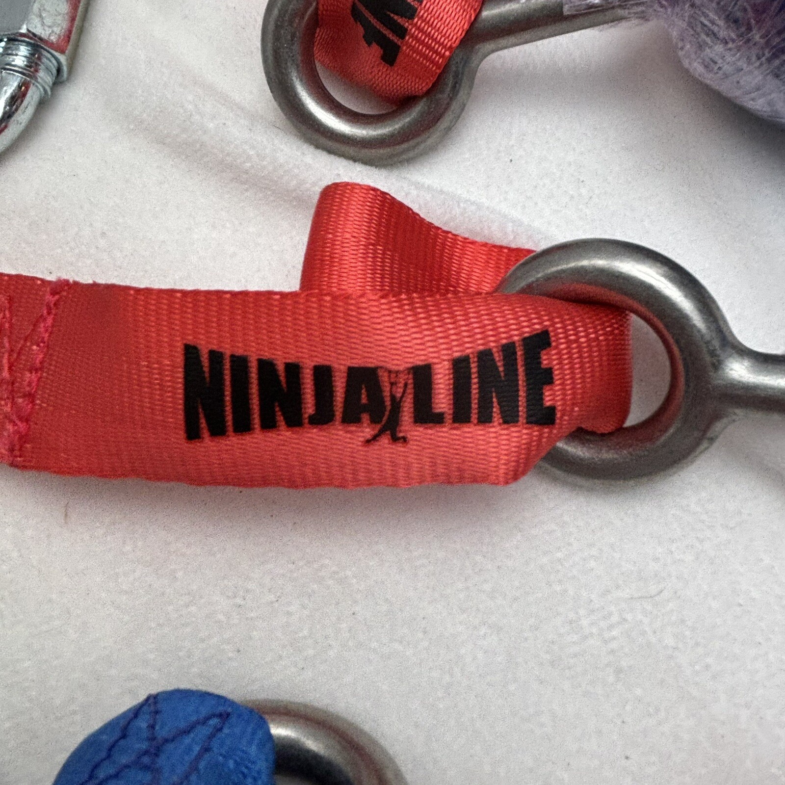 Ninjaline Slack Line Attachment Ball Grips One Red Two Blue W/ Clips And Straps