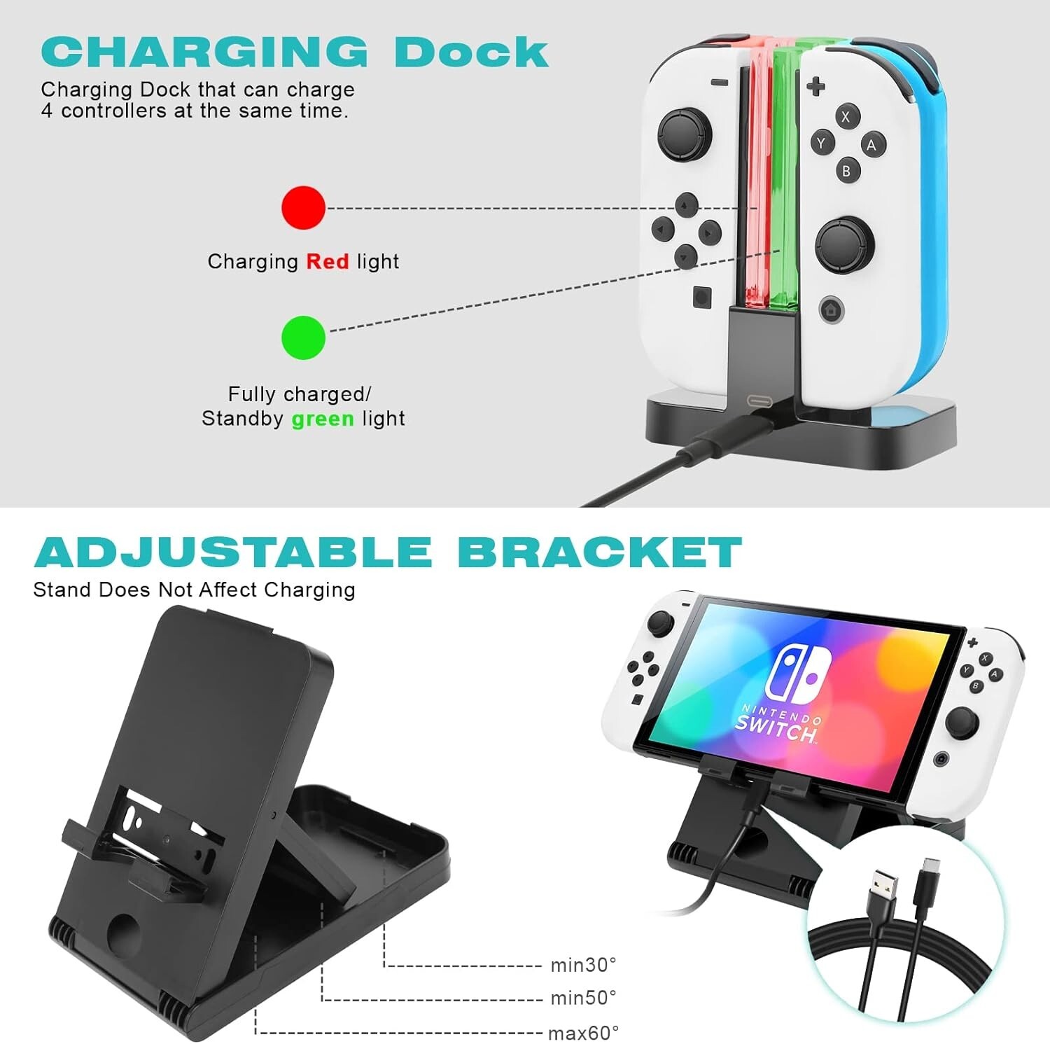 Accessories Kit for Nintendo Switch OLED Games Bundle Carrying Case Screen NEW
