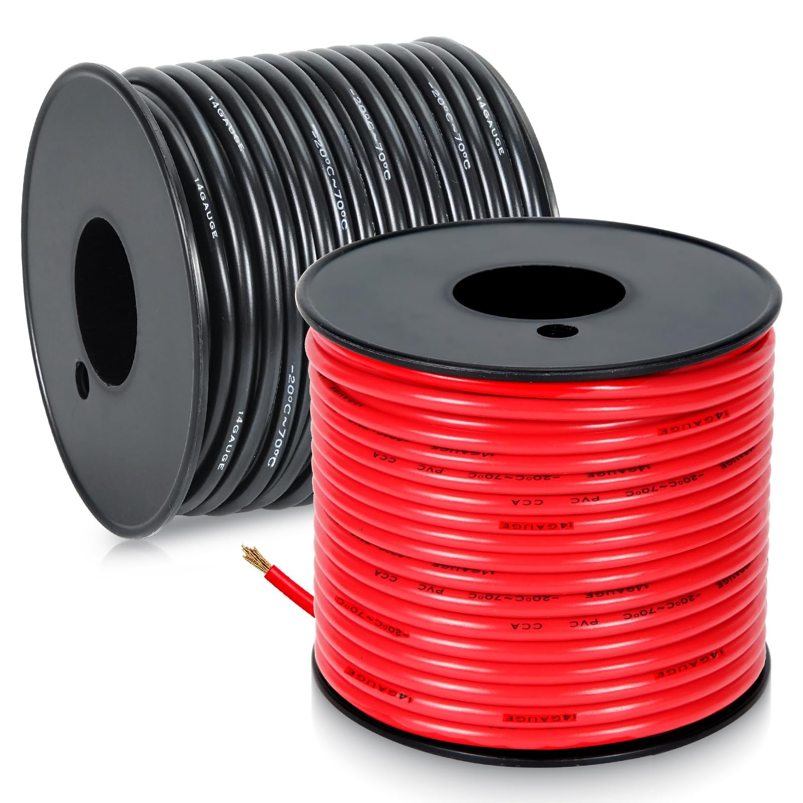 14 Gauge Electrical Wire, Red/Black Each 150FT, Flexible Low Voltage PVC Copp...