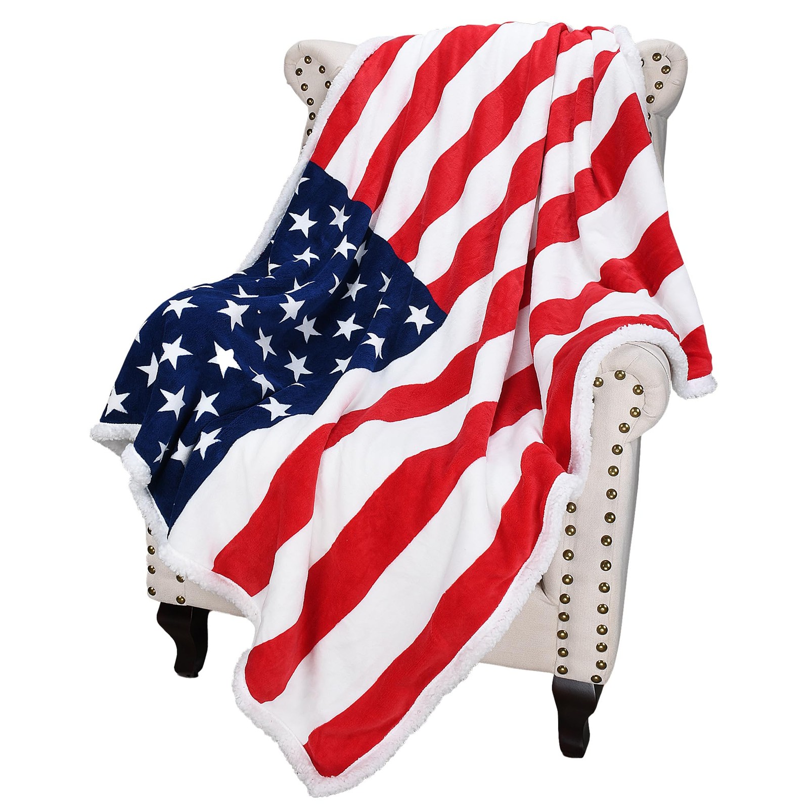 Patriotic US Flag Blanket, American National Flag Throws, Sherpa Fleece Rever...