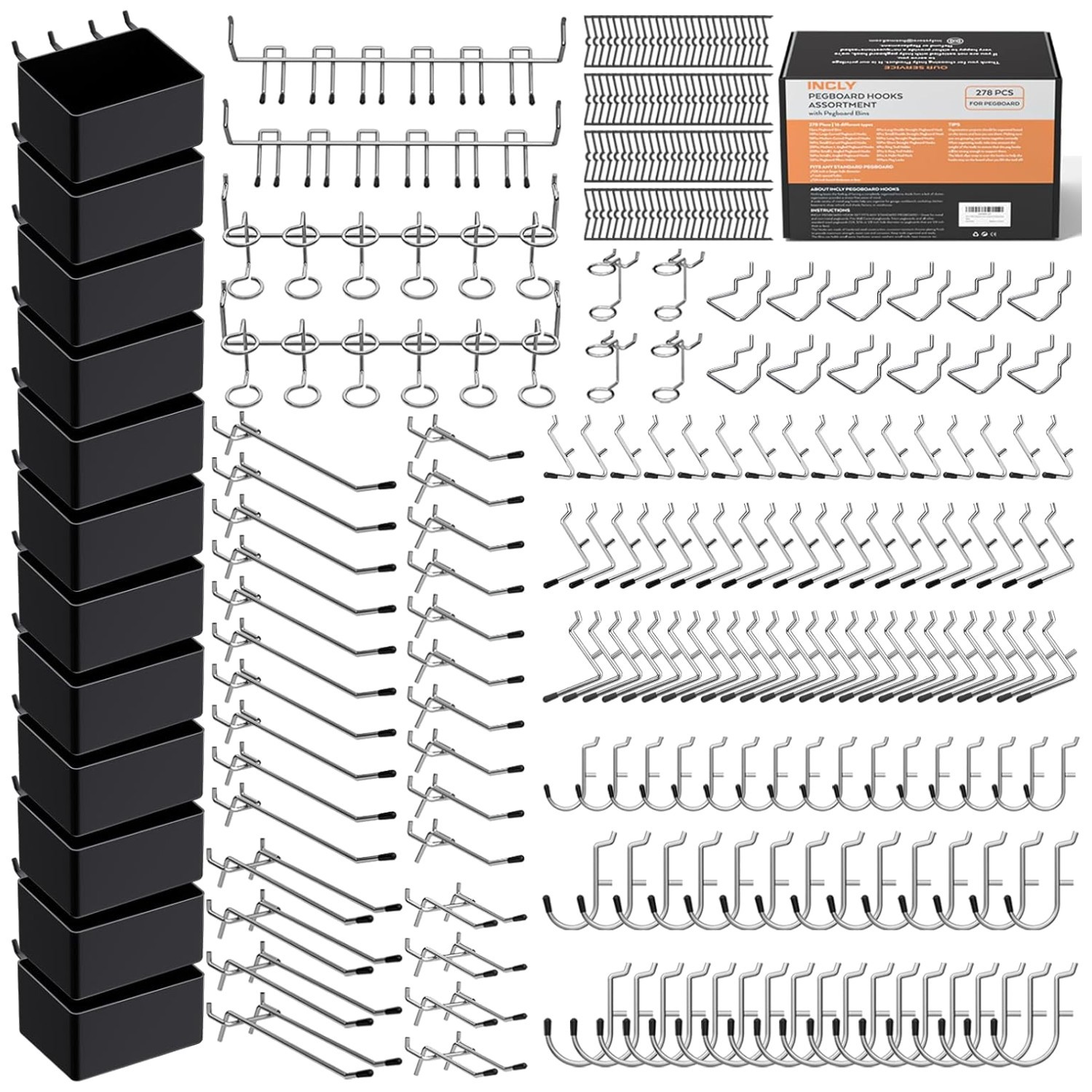 Versatile 278PCS Pegboard Hook Assortment for Garage & Workspace Organization