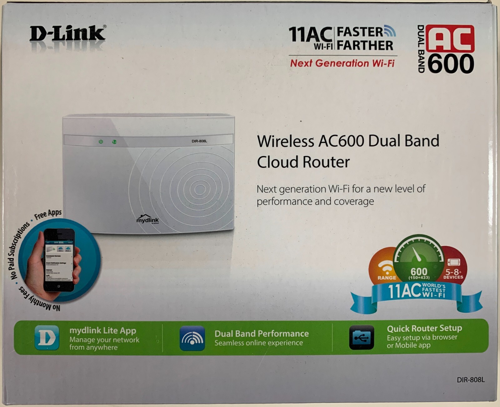 o'o'o . D-Link WIRELESS AC600 Dual Band Wi-Fi Cloud ROUTER . DIR-808L . Open Box