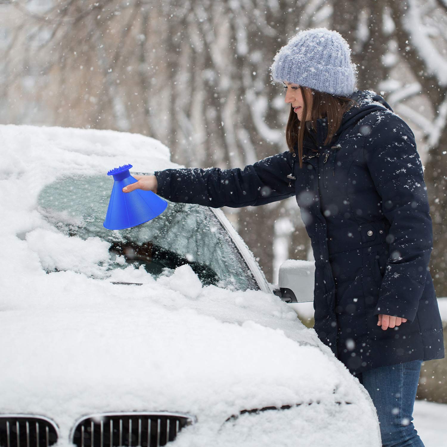 Magical Ice Scrapers for Car Windshield - 2 Pack Cone Magic blue