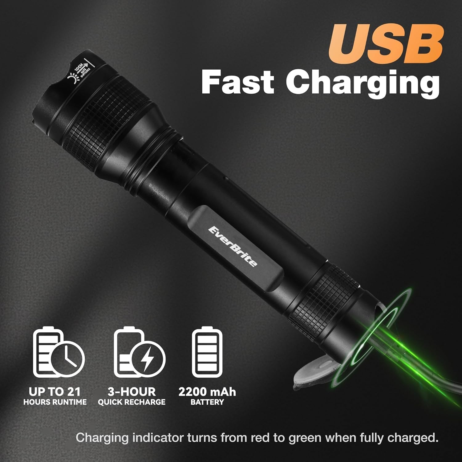 EverBrite 3000LM Rechargeable LED Flashlight Super Bright Zoomable for 5 Modes