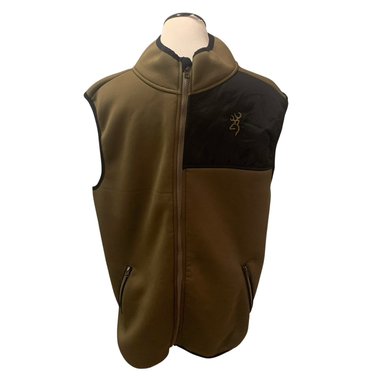 Browning Fleece Vest  Size Large Men's  Tan Brown Black Full Zip Hunting
