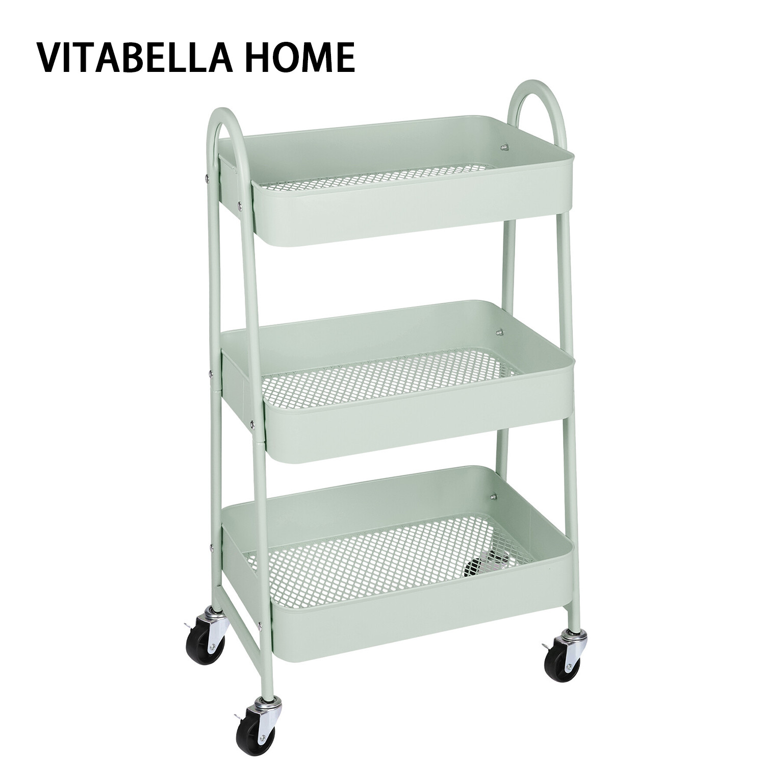 VITABELLA HOME 3-Tier Trolley Small Rolling Cart Mobile Storage Organize Kitchen