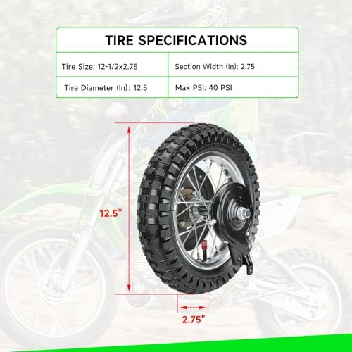 12-1/2 x 2.75 12.5x2.75 Rear Wheel Assembly Replacement for Razor MX350 MX400
