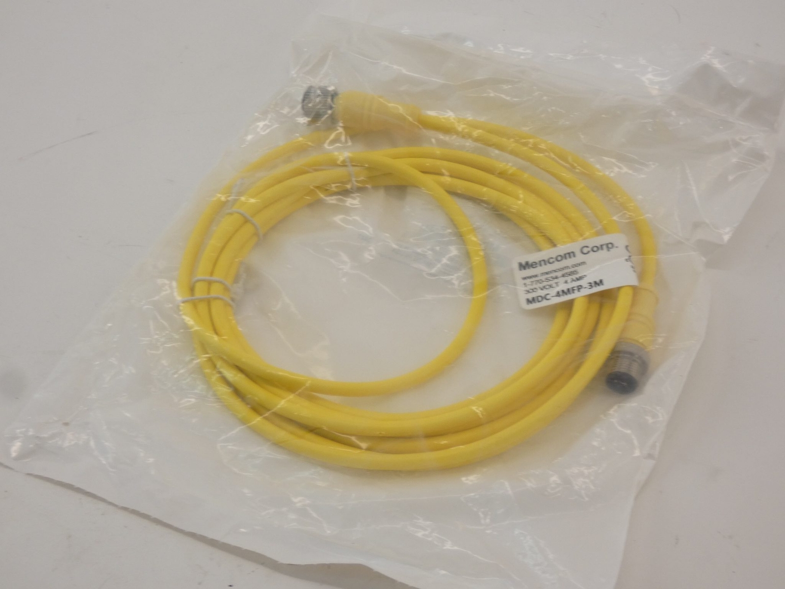 Mencom MDC-4MFP-3M Yellow Cable Cordset 3M 300V 4A - NEW Surplus!