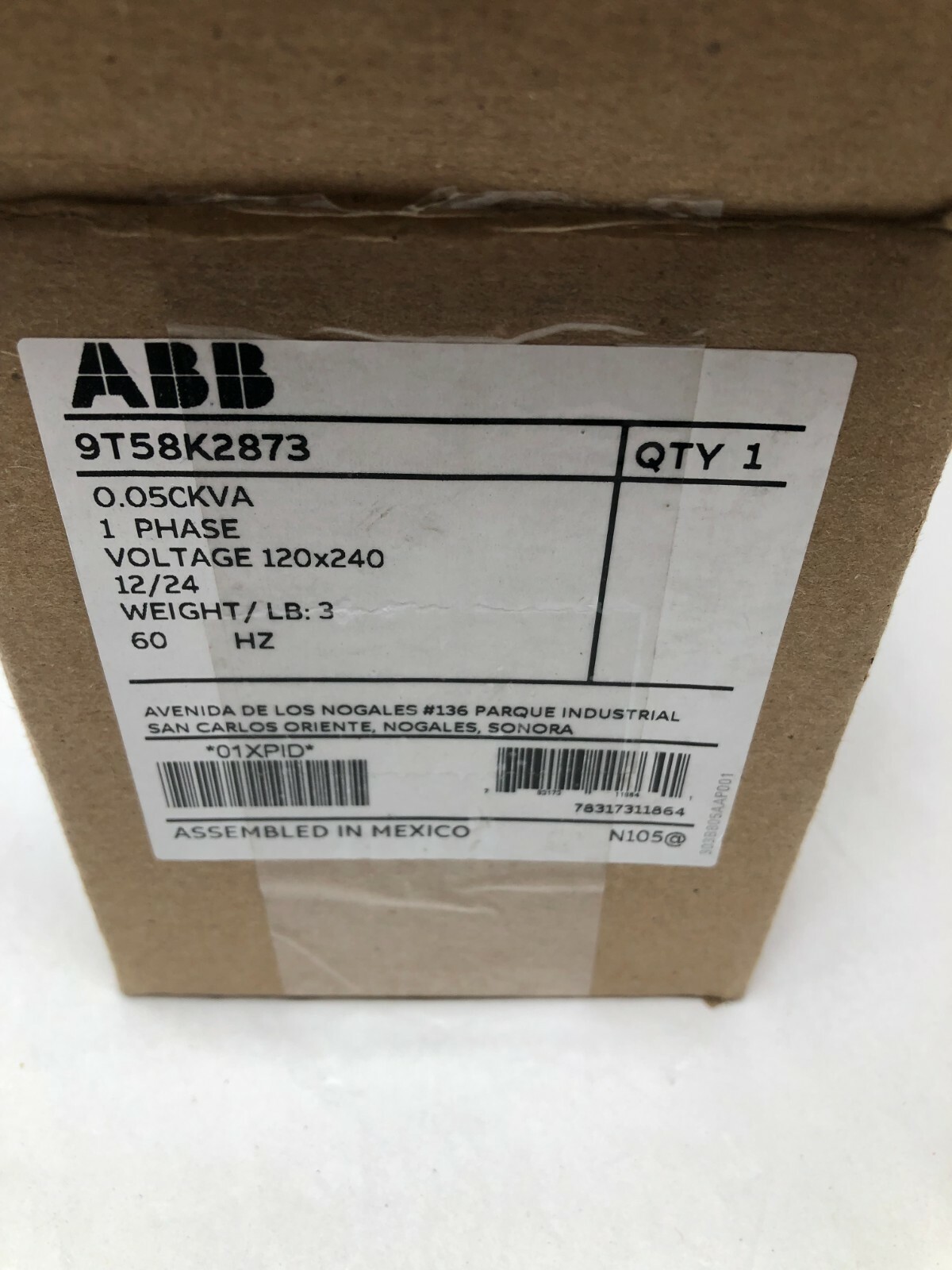 NEW ABB 9T58K2873 0.050kVA 120/240VAC Distribution Control Transformer