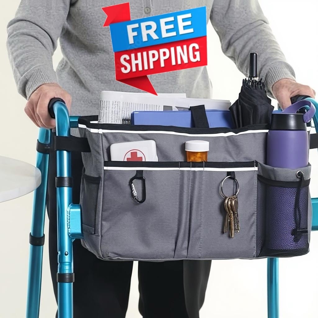 Walker Bag Seniors Cup Holder Rollator Organizer Large Pockets Universal Fit