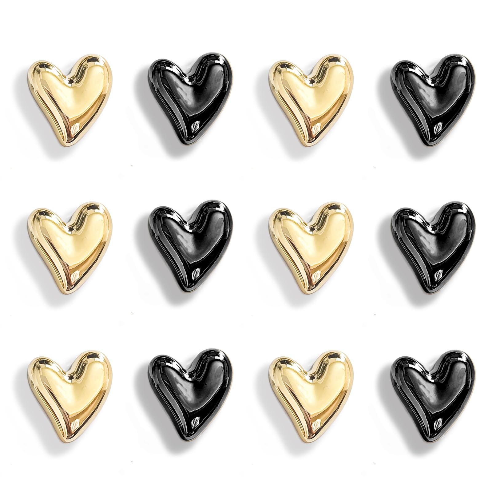 Janvelle 12PCS Gold Fridge Magnets Cute Heart Magnet for Refrigerator Small Blac