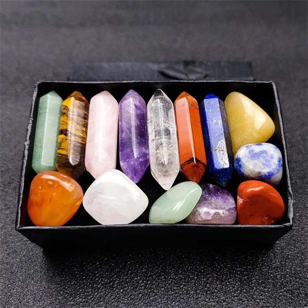 14pcs Pointed Quartz Crystal Chakra Healing Stones and Crystals Set Hexagon Rose