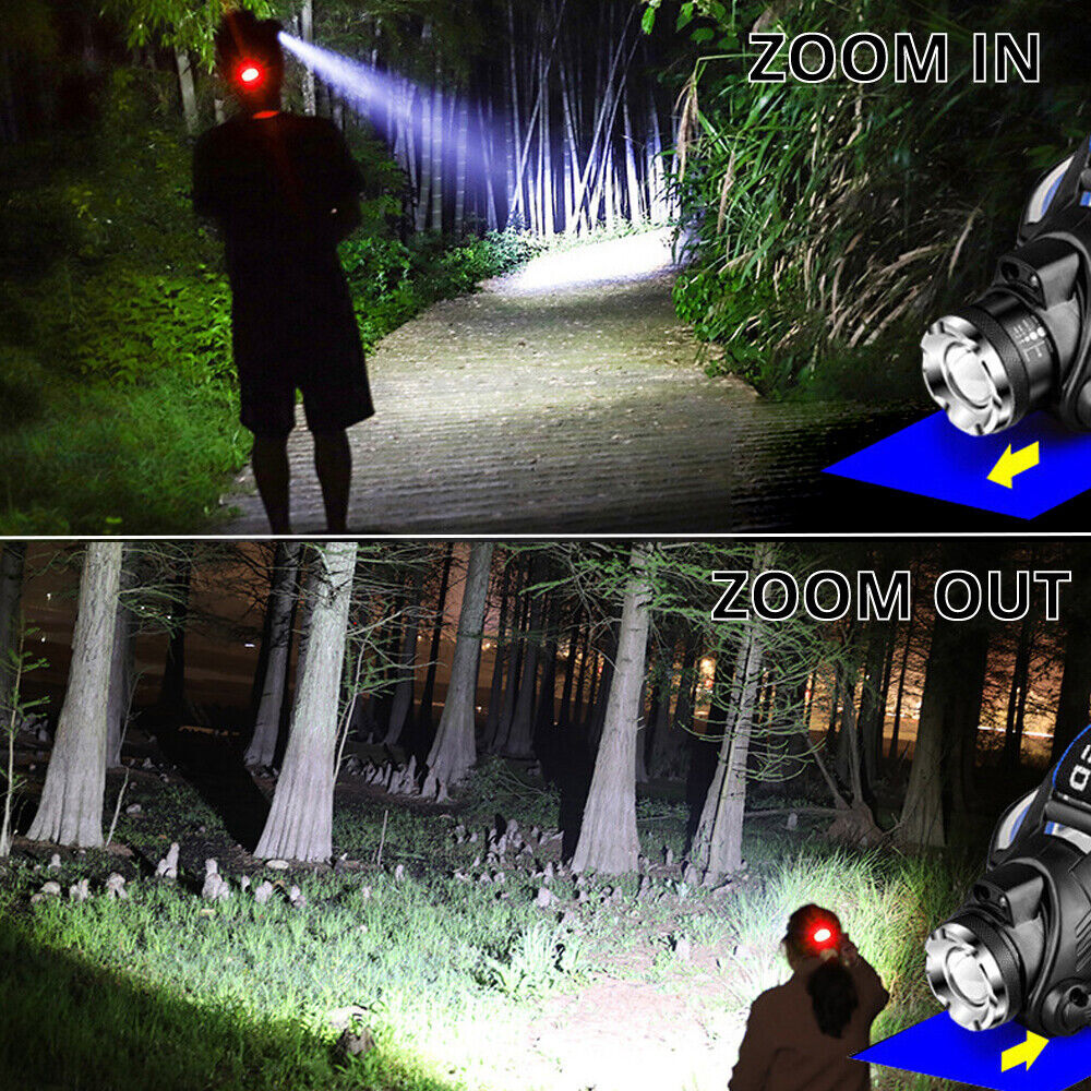 990000LM LED Headlamp Rechargeable Headlight Zoomable Head Torch Lamp Flashlight