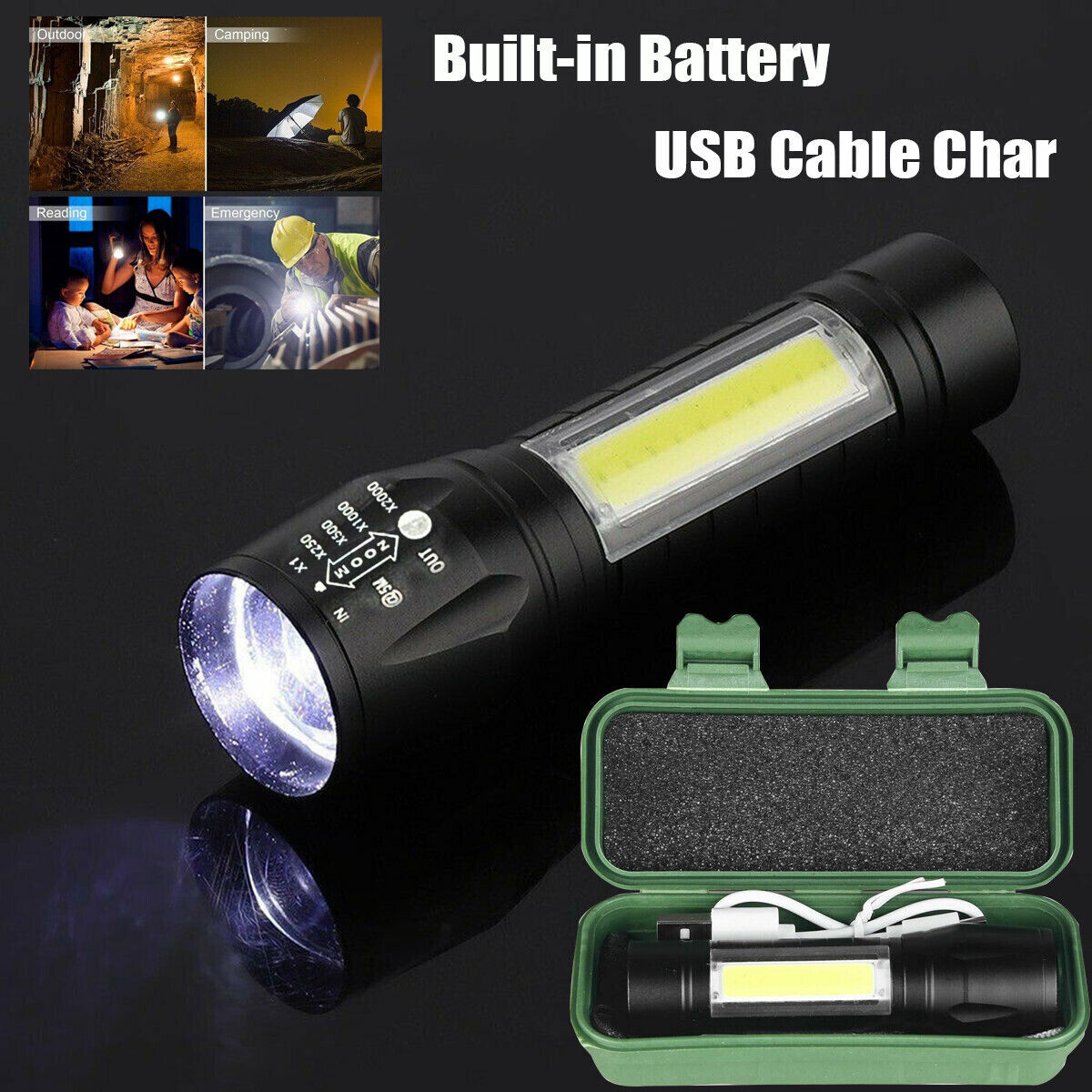2 Pack LED Super Bright Flashlight Rechargeable Torch Tactical Lamp USB+ Battery