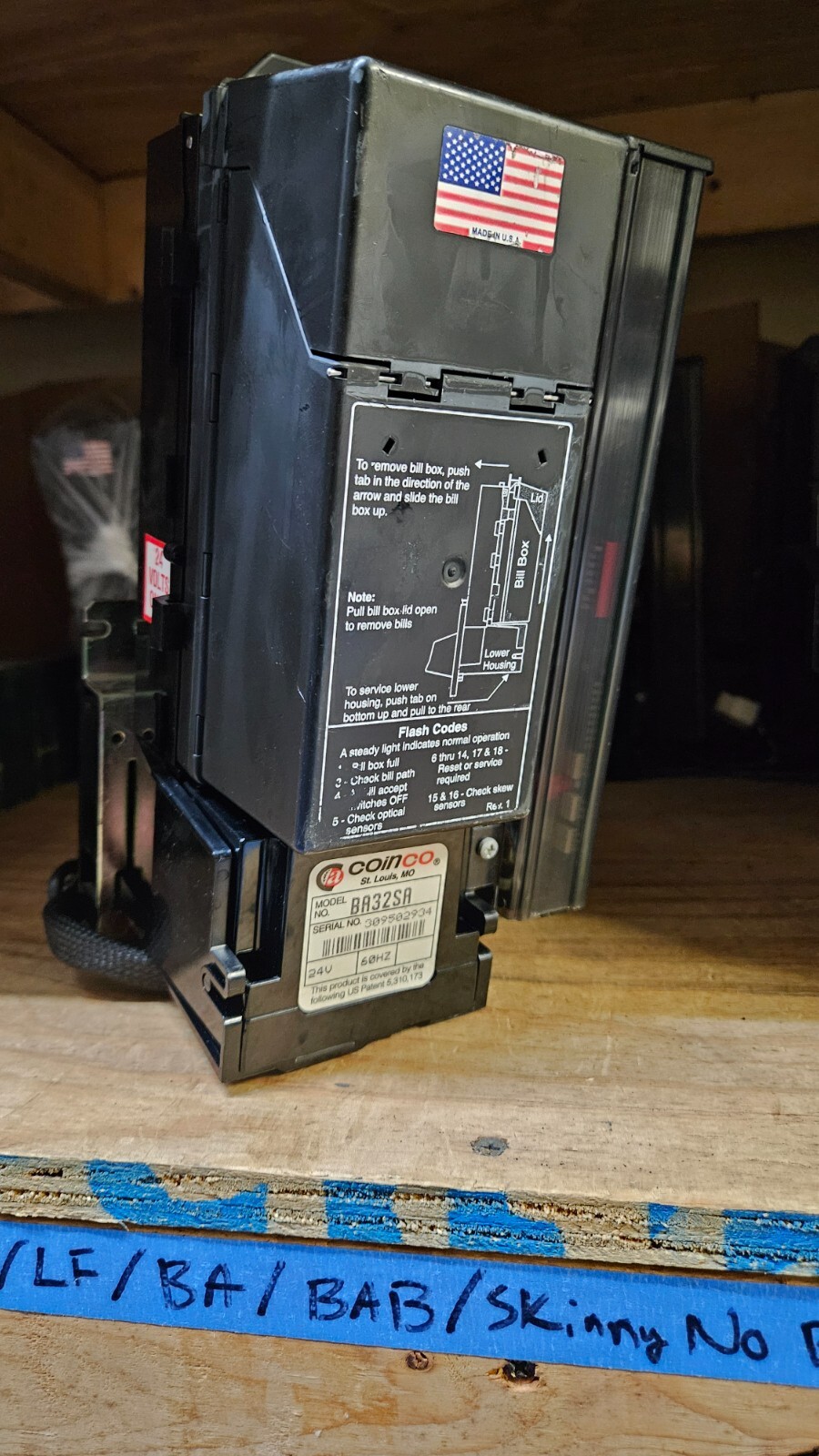 FULLY WORKING! Coinco BA32SA Snack Bill Acceptor Validator Vending Arcade 24 v