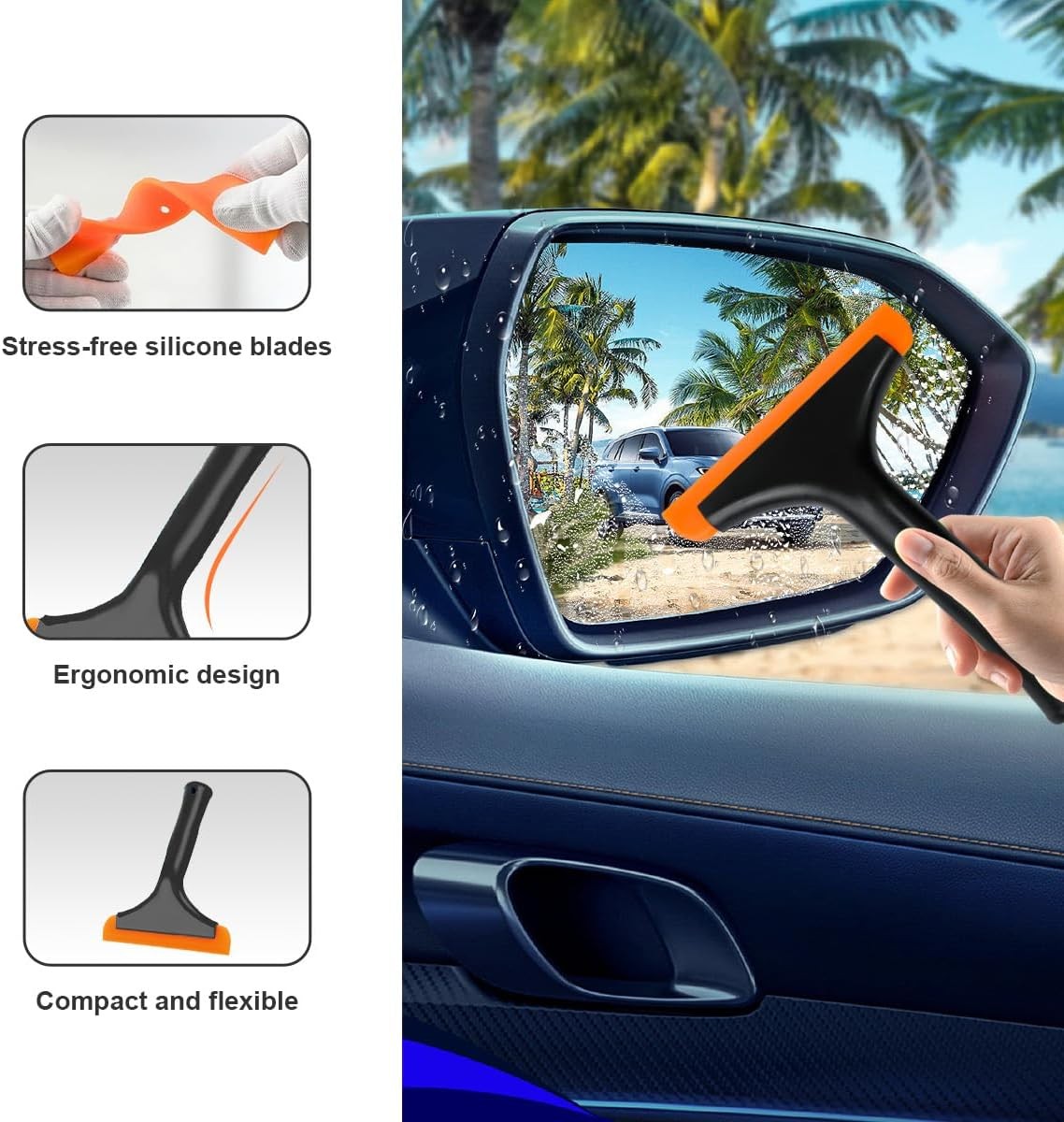 2PCS Small Silicone Window Squeegee, Auto Windshield Water Blade Scraper,