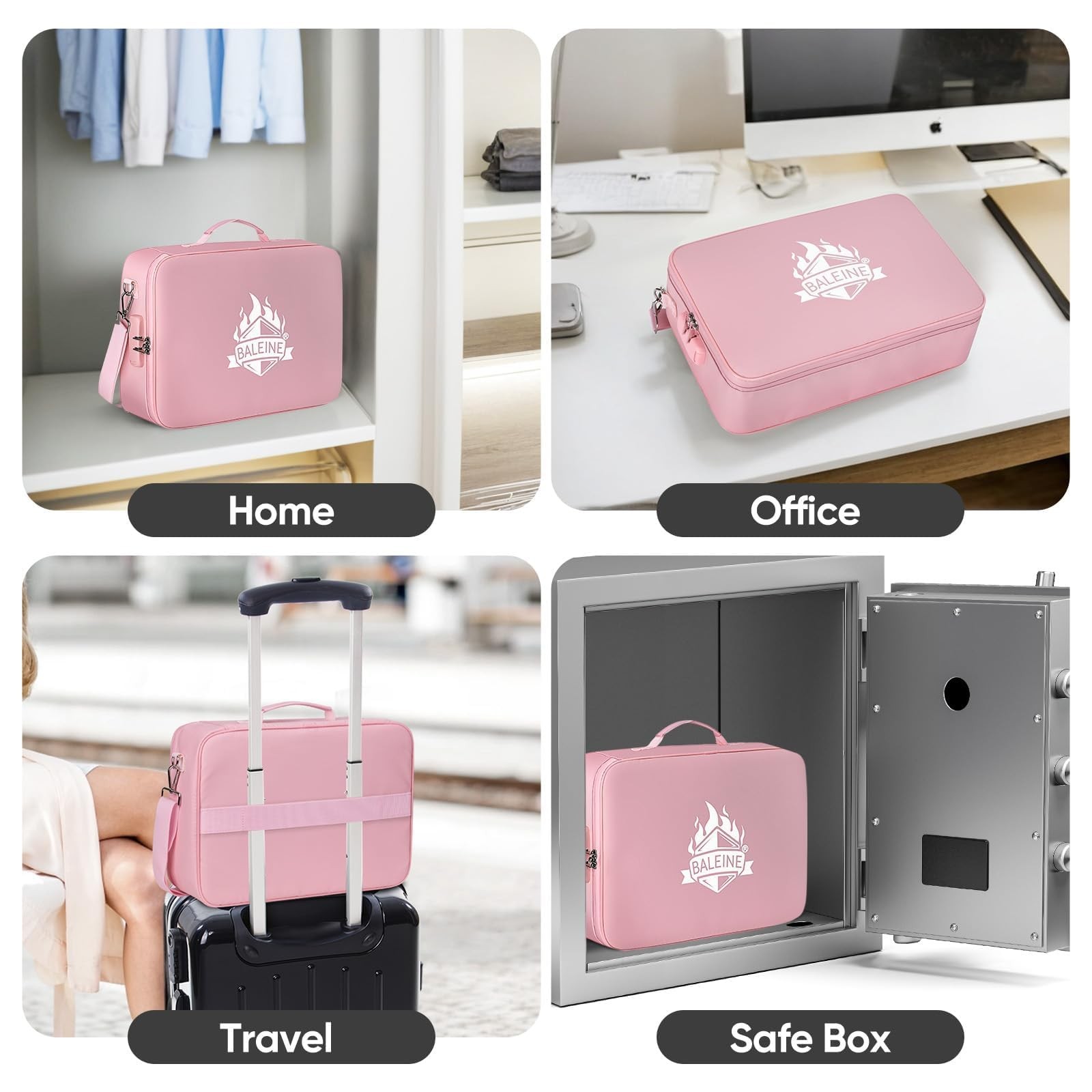 BALEINE Fireproof Document Box with Lock, Portable Fireproof Document Bag Wat...