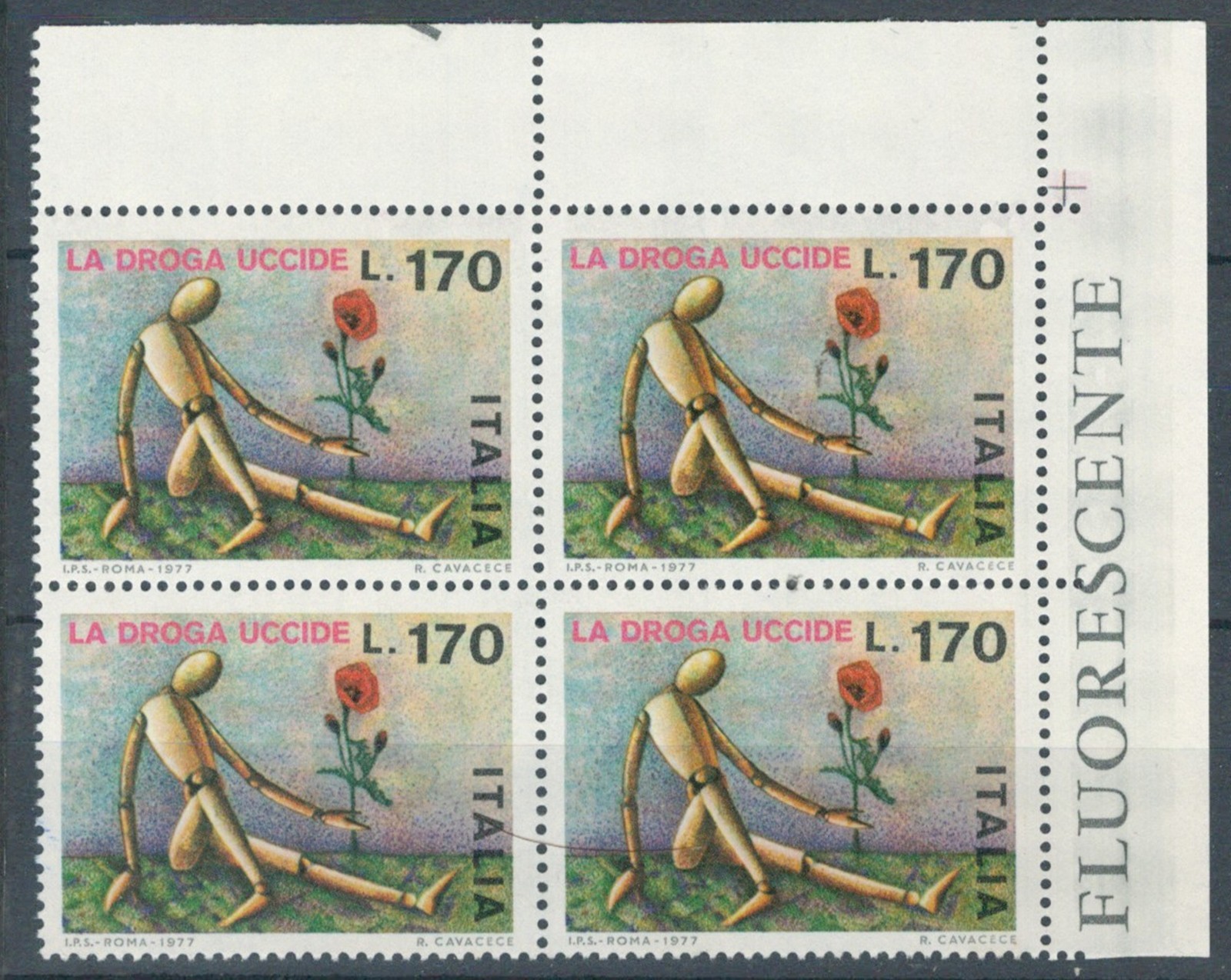 ITALY EUROPE LA DROGA UCCIDE COMMEMORATIVE X 4 MNH STAMPS LOT (ITALIA 420)