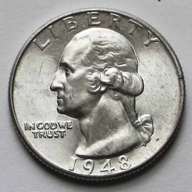1948 Washington Silver Quarter - Gem BU, 25C coin