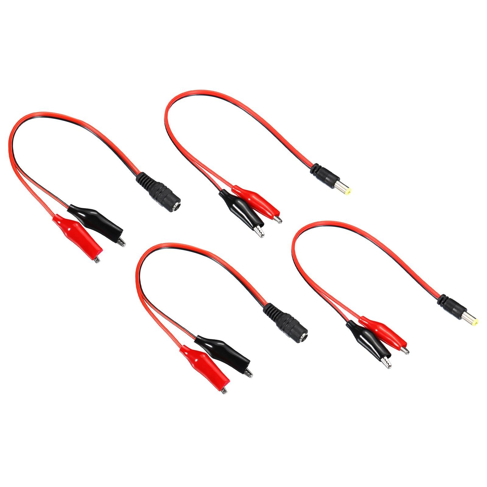 4Pcs DC 5.5 x 2.1mm Male Female Plug to Alligator Clip Cable Connector Black Red