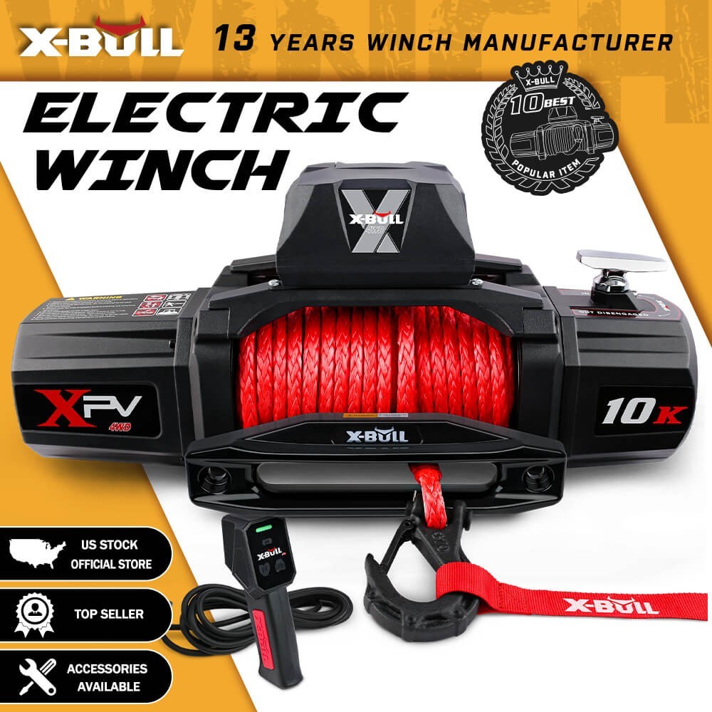 X-BULL 10000LBS Electric Winch Synthetic Rope Towing Trailer Truck 4WD Off-Road