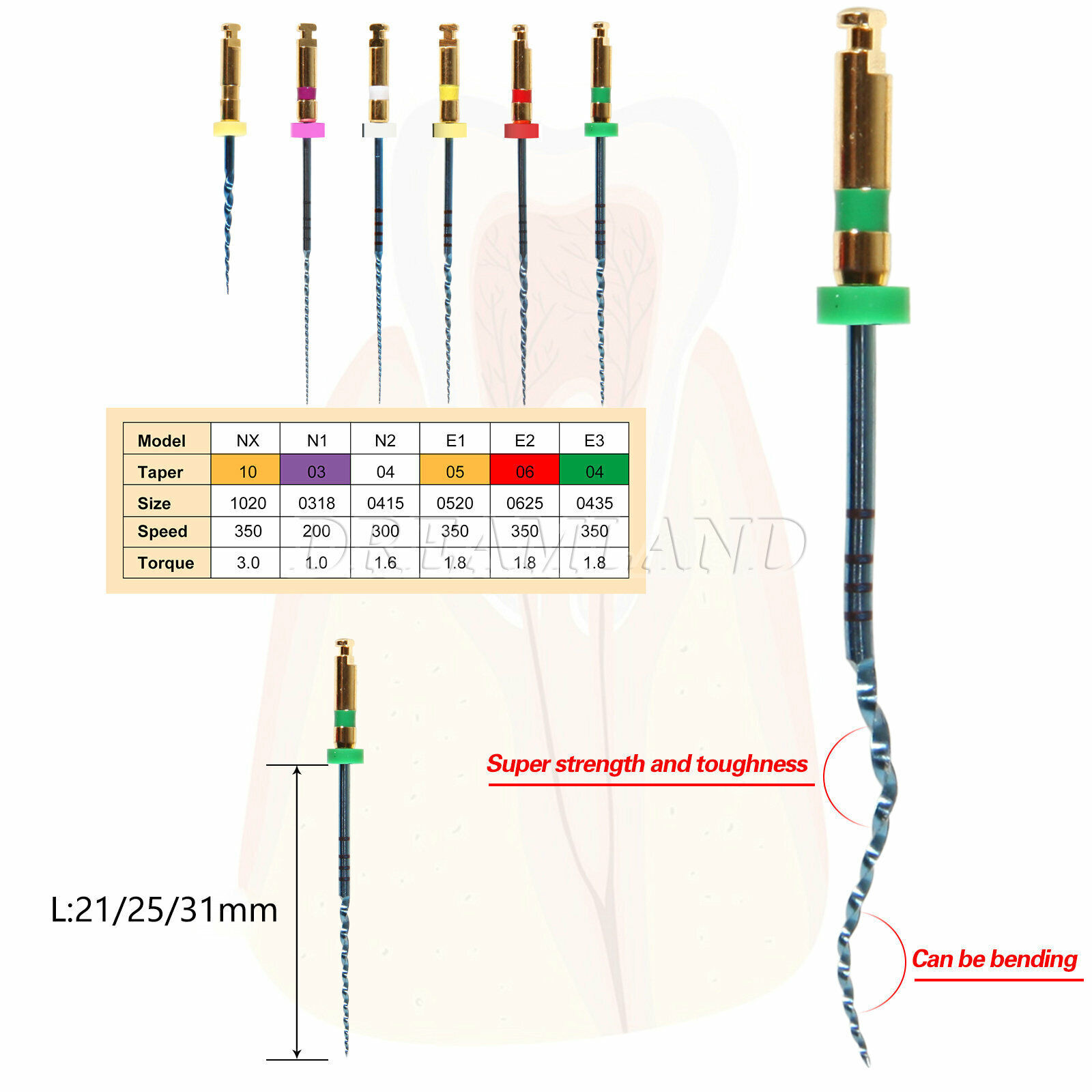 6/pack Dental Endo Endodontic Engine Root Canal NiTi Rotary Files 21/25/31MM ns