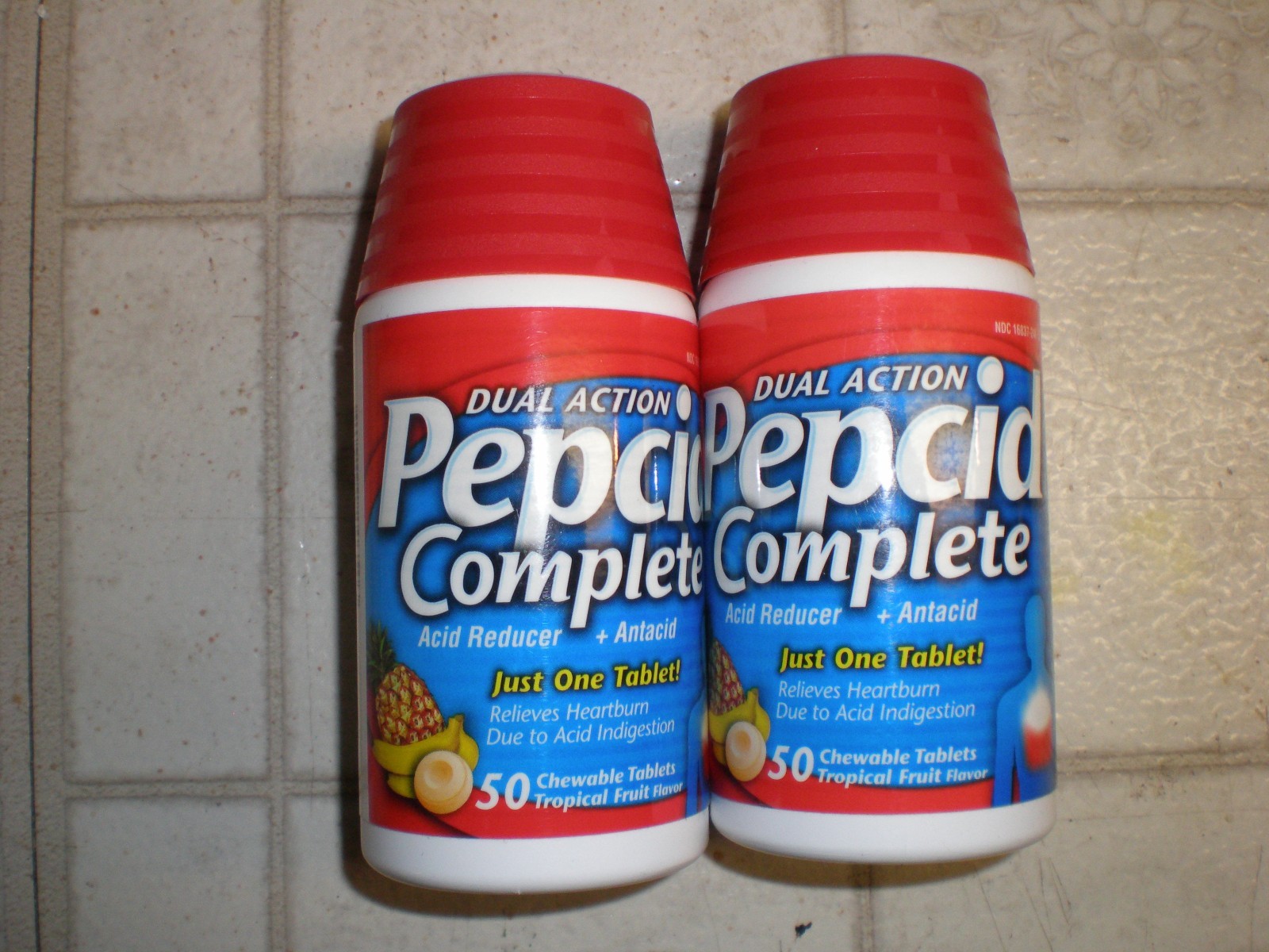 (2)Pepcid Dual Action Complete Tropic Fruit 100 Chewable Tabs TOTAL EXP 1/2028+