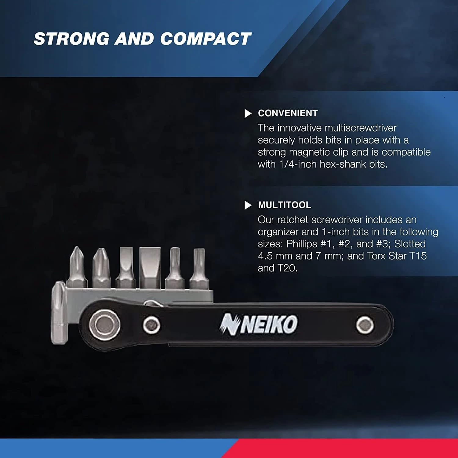 NEIKO 03044A 1/4-Inch Drive Mini Ratchet Screwdriver Set, 8 Pc, Cr-V Steel, Tigh