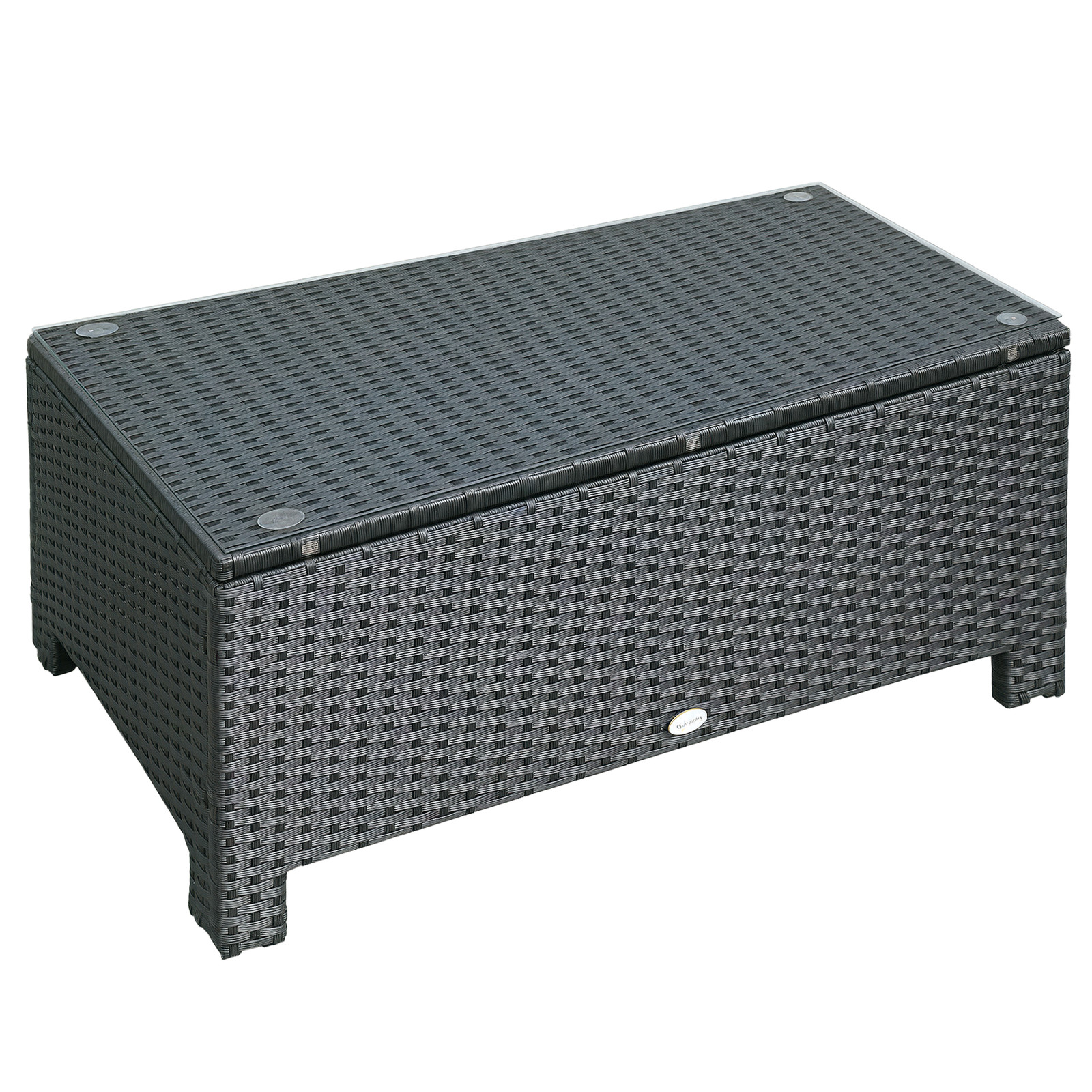 Rattan Wicker Coffee Table Patio Side Table w/ Glass Top, Black