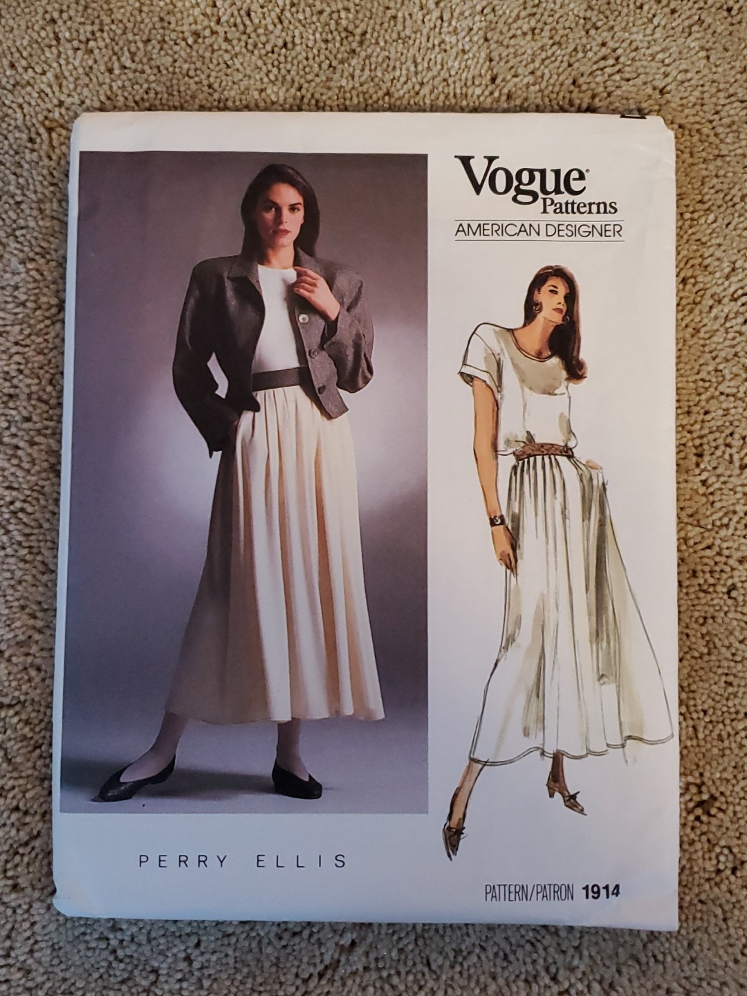 Vtg 80s Vogue 1914 Perry Ellis Pattern Jacket Flare Pleated Skirt Top Sz 8 FF