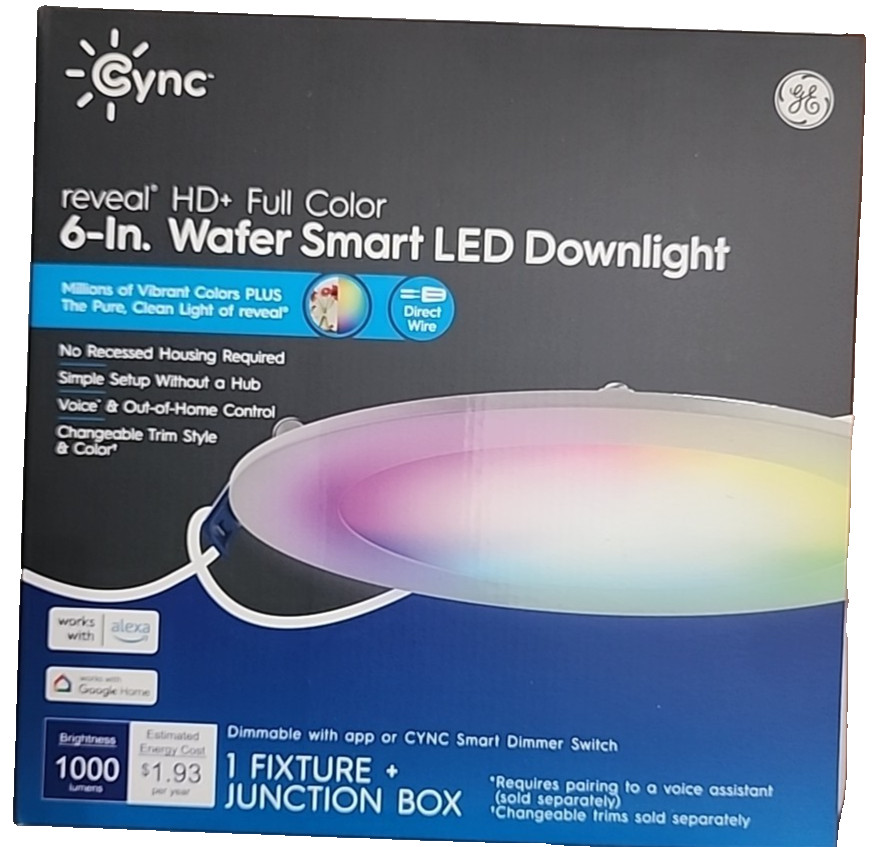 GE Cync Reveal HD+ Smart LED Wafer Downlight 6″ Full Color Wi-Fi Light Fixture