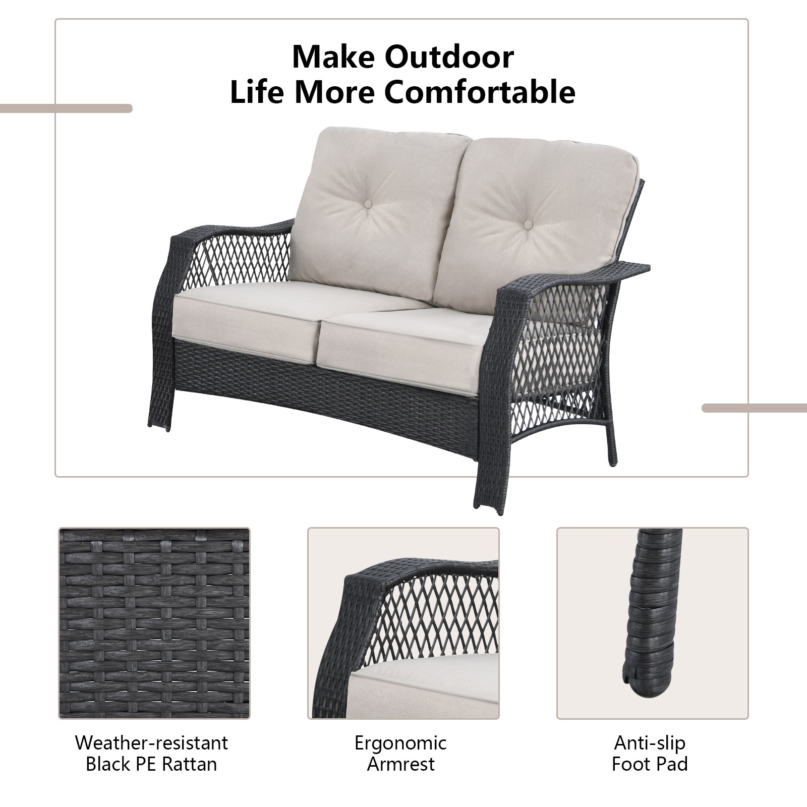 Patiojoy 4PCS Patio Rattan Furniture Set Outdoor Conversation Set w/Tempered