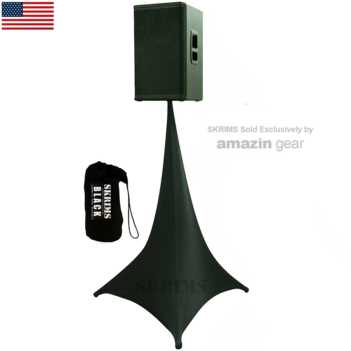 Amazin Gear Skrims, 3-Sided DJ Speaker Stand Cover Stretchy Scrim with Bag Black