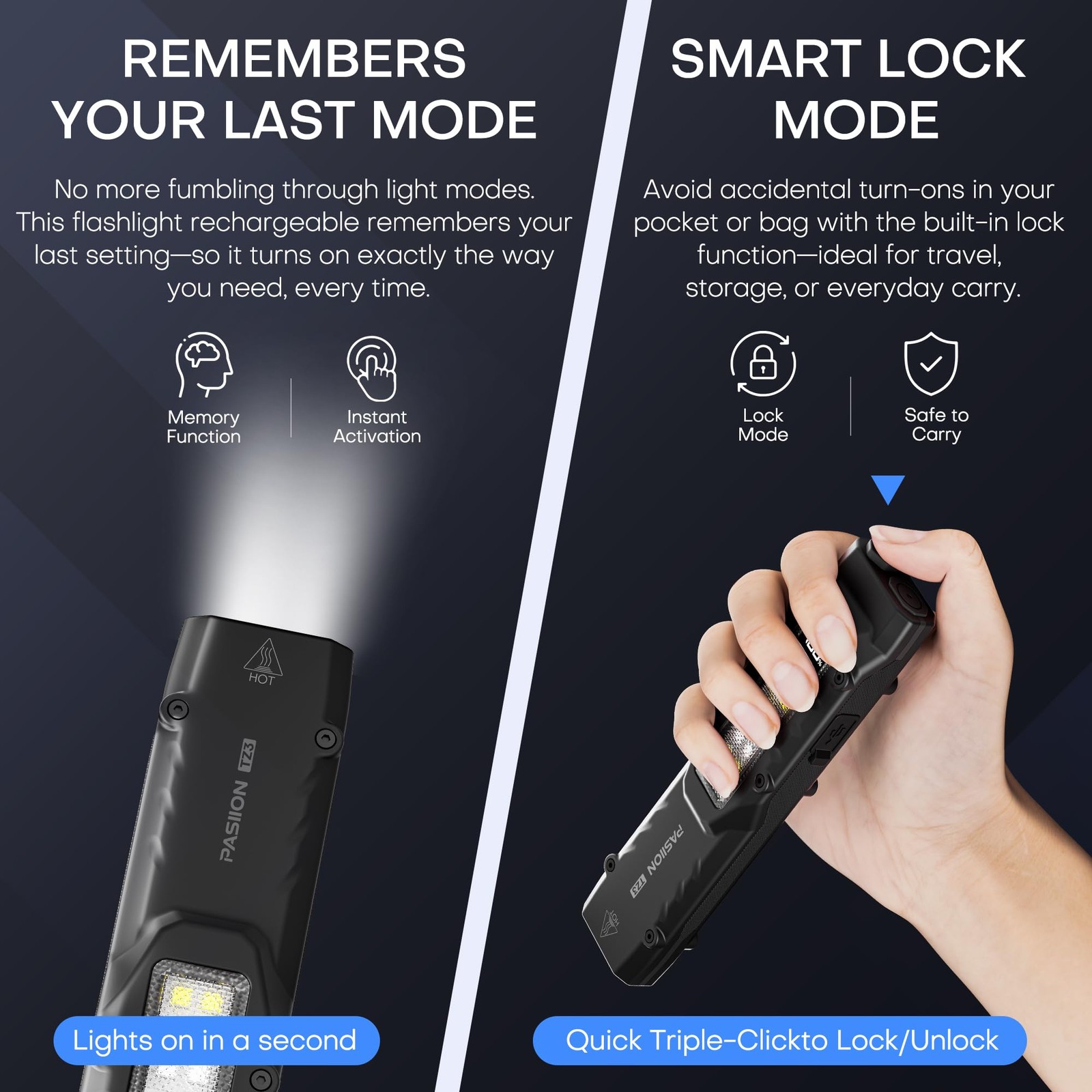 EDC Tactical Flashlight,1500 Lumen Flat Flashlights Rechargeable,Dual-Switche...