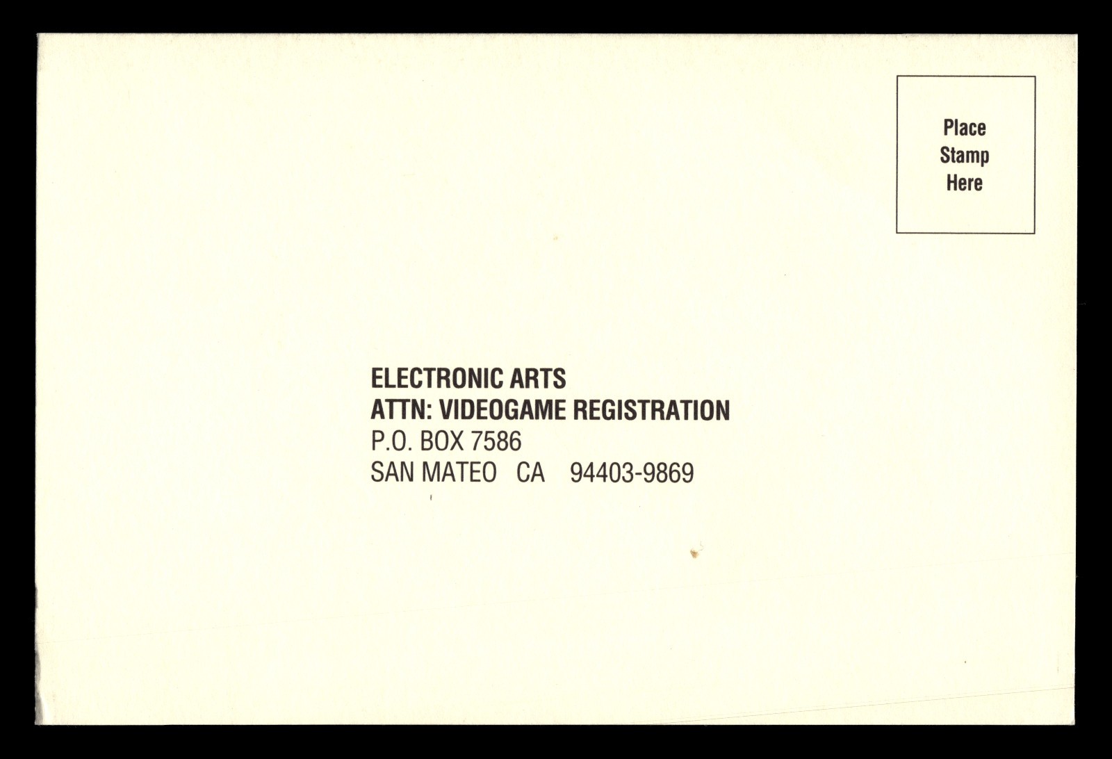 Electronic Arts Video Game Registration Card 820518 8/94 (Sega Genesis)