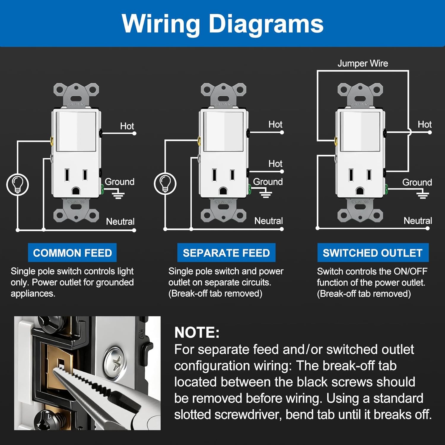 BESTTEN 2 Pack Combination Wall Light Switch and Decor Outlet, Single Pole Rocke