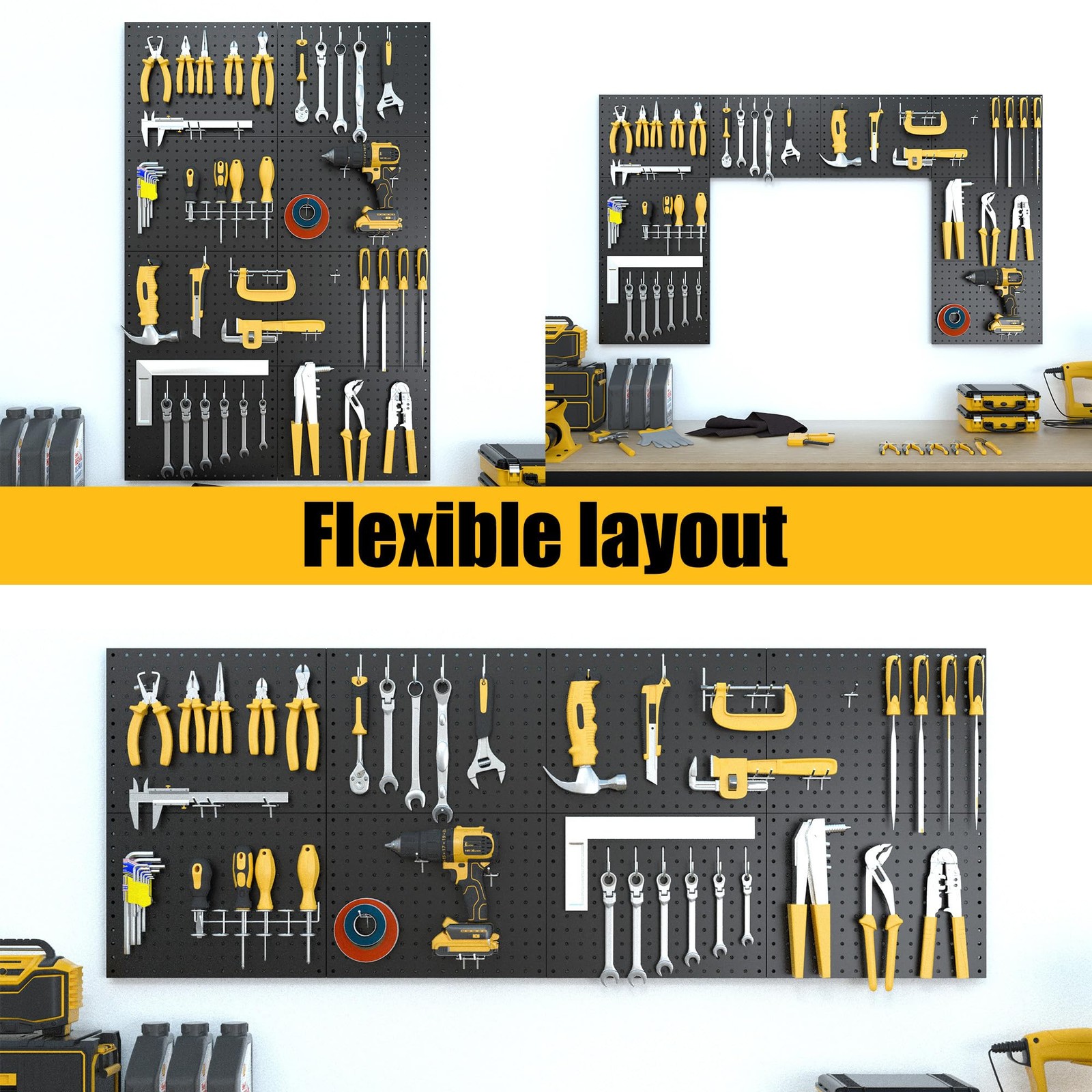 Peg Board, 8 Pack Metal Pegboard Panels with 50 Hooks, Black Pegboards Wall O...