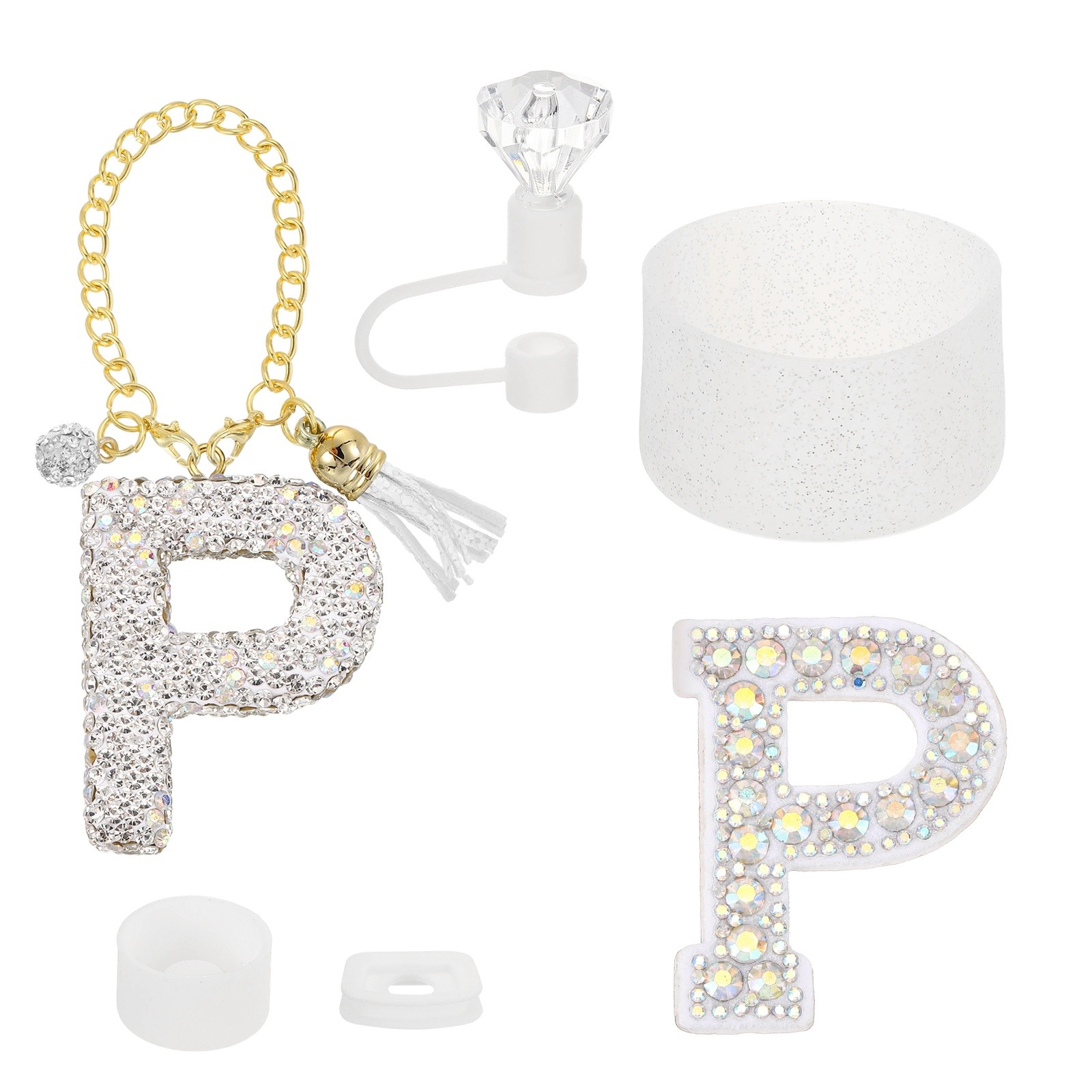 30/40OZ Accessories Set for Stanley Tumbler Cup, Initials Decorations, White(P)