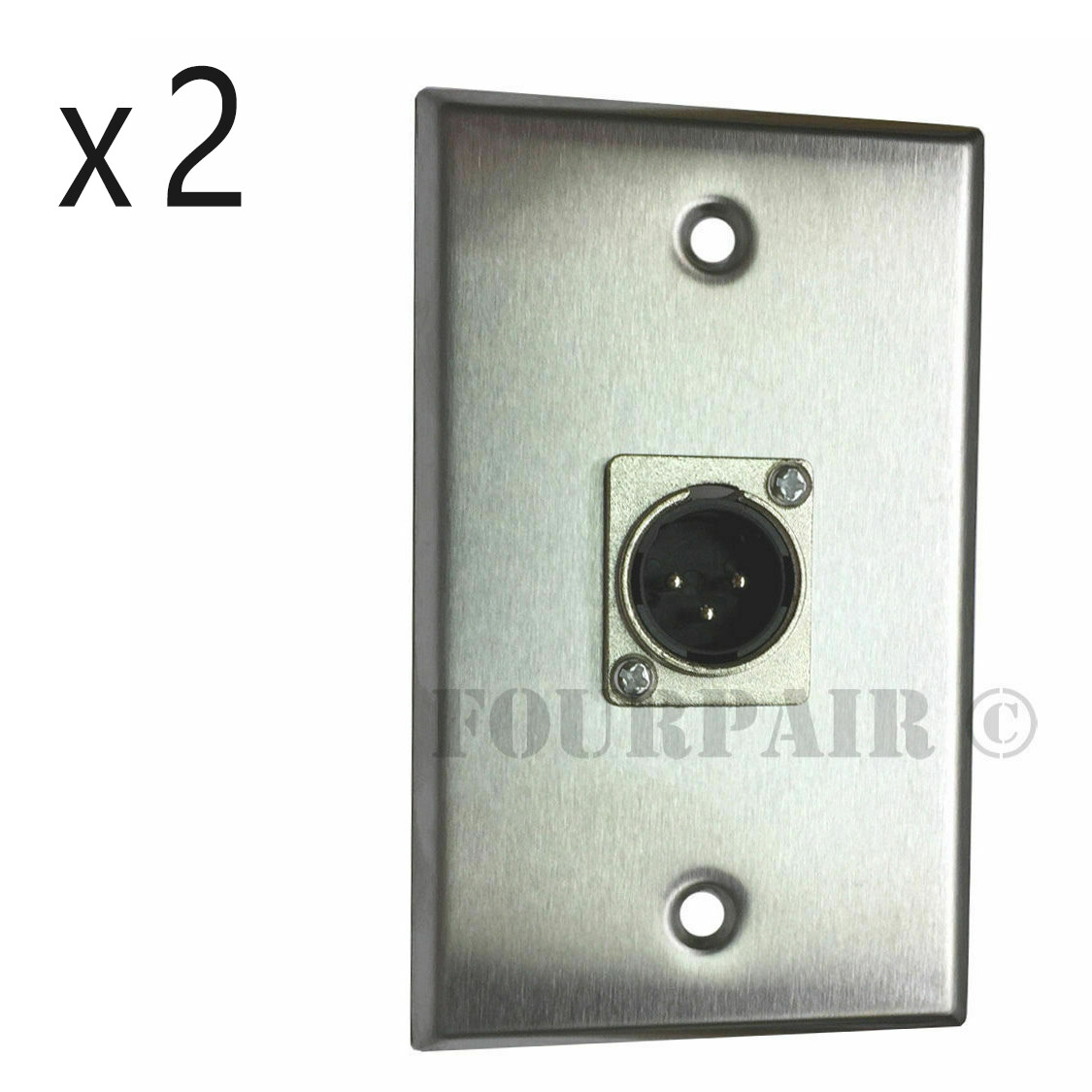 2 Pack - 1-Port Socket XLR Male Stainless Steel Microphone Mic Audio Wall Plate