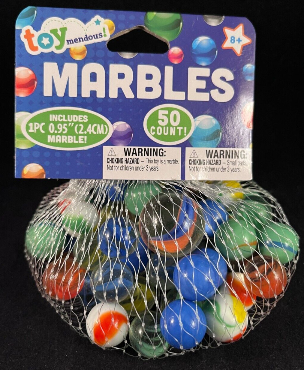 Toymendous - Marbles - 50 Count - Includes 1PC 0.95" (2.4cm) Marble - Glass