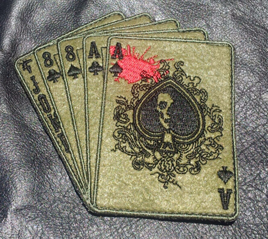 DEAD MAN'S HAND ACES SKULL OUTLAW IRON ON MC BIKER PATCH 4.0 inch