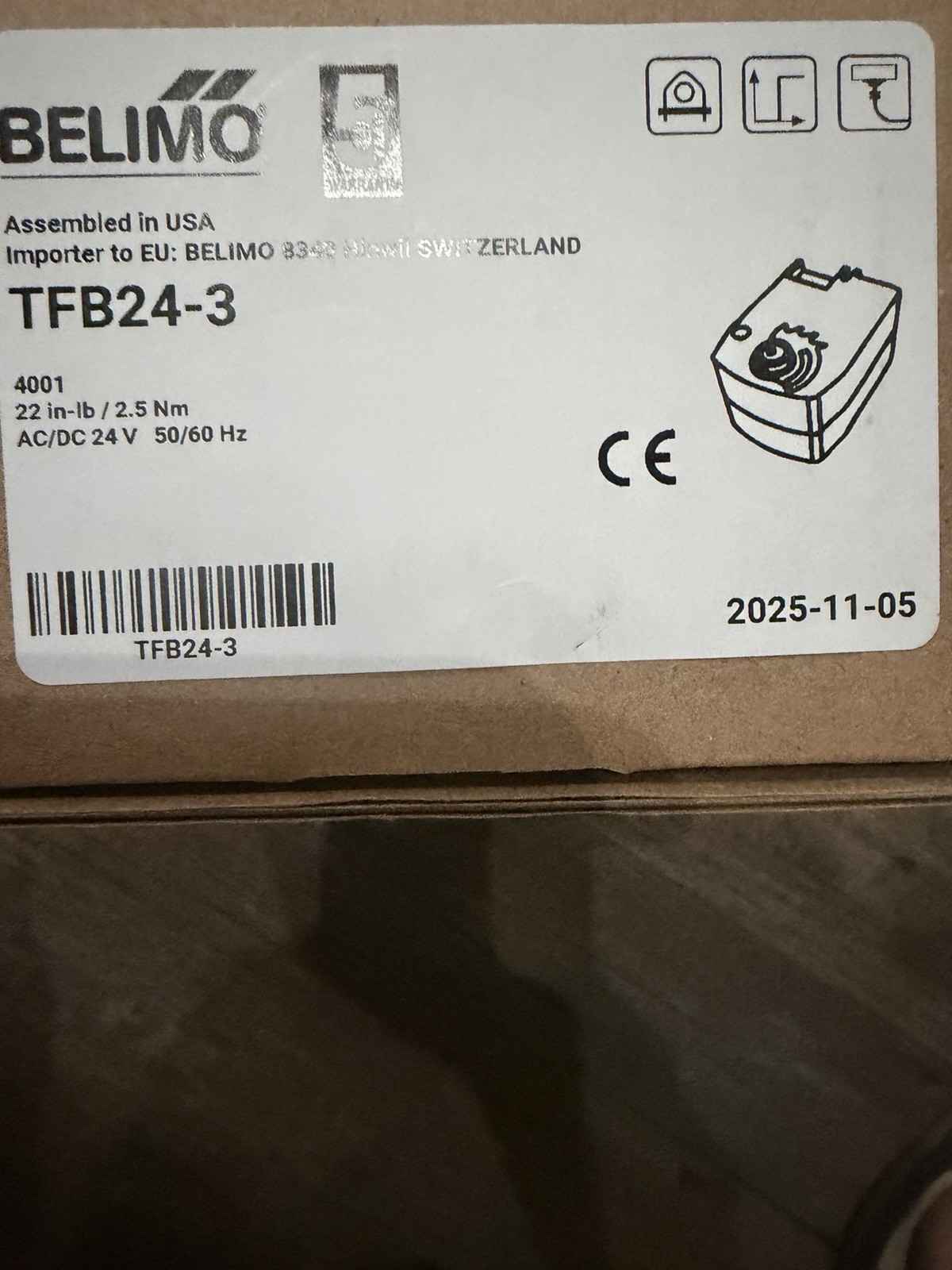 TFB24-3  -BRAND NEW!!!  BELIMO- F22 in-lb, Spring return, AC/DC 24V