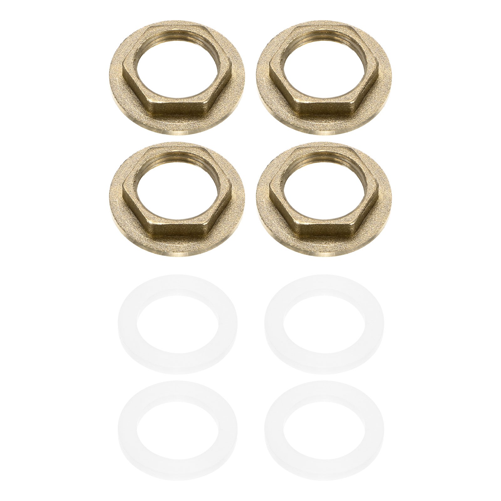 4 Pcs Brass G 1/2" Pipe Fitting Flange Hex Locknuts with Washer