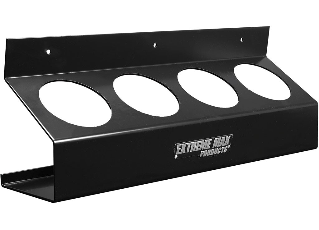 Extreme Max 5001.6162 Wall-Mount Aluminum 4-Can Aerosol Storage Shelf - Black