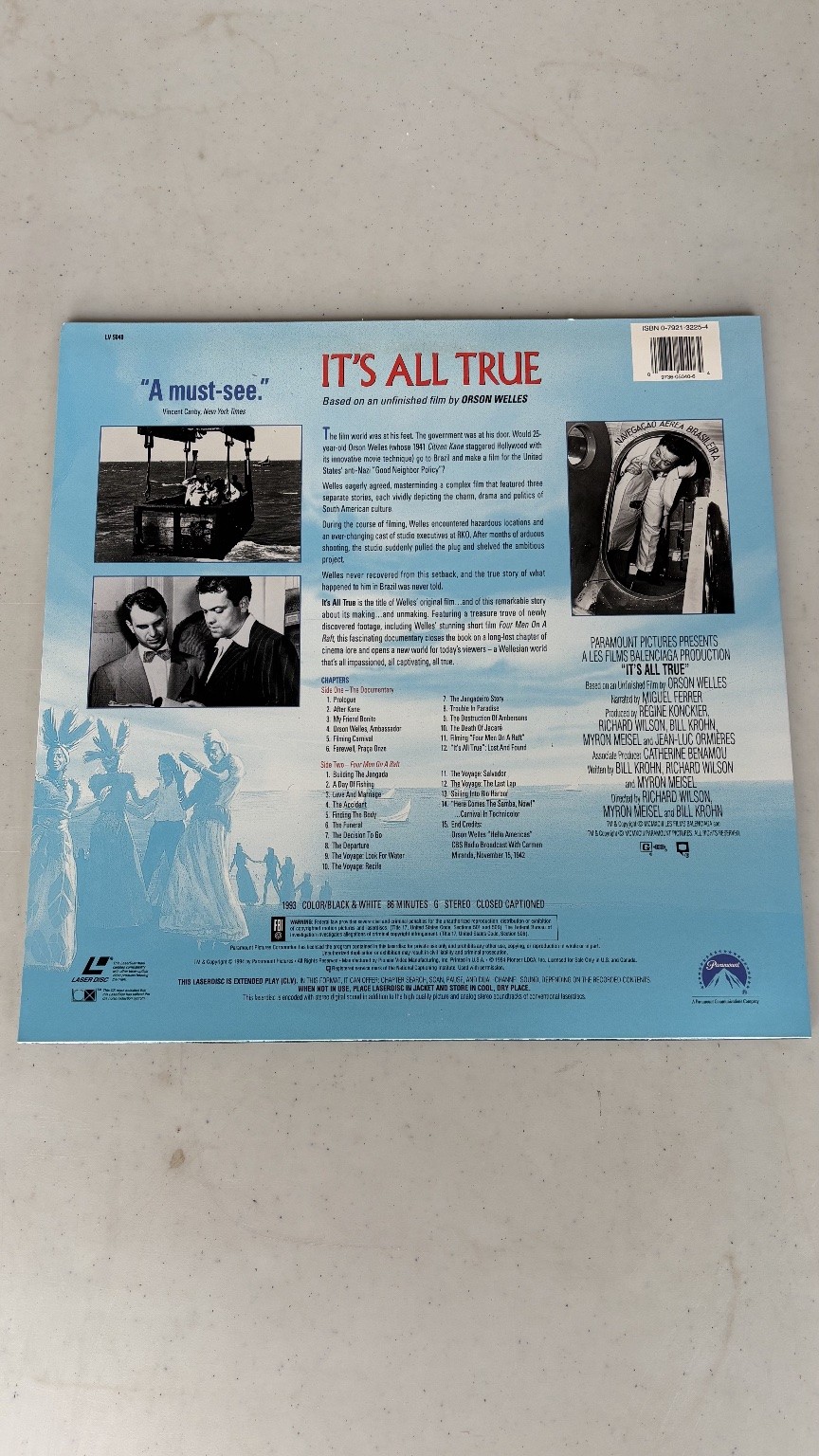 It's All True LaserDisc 1993 Orson Welles Documentary Paramount CLV