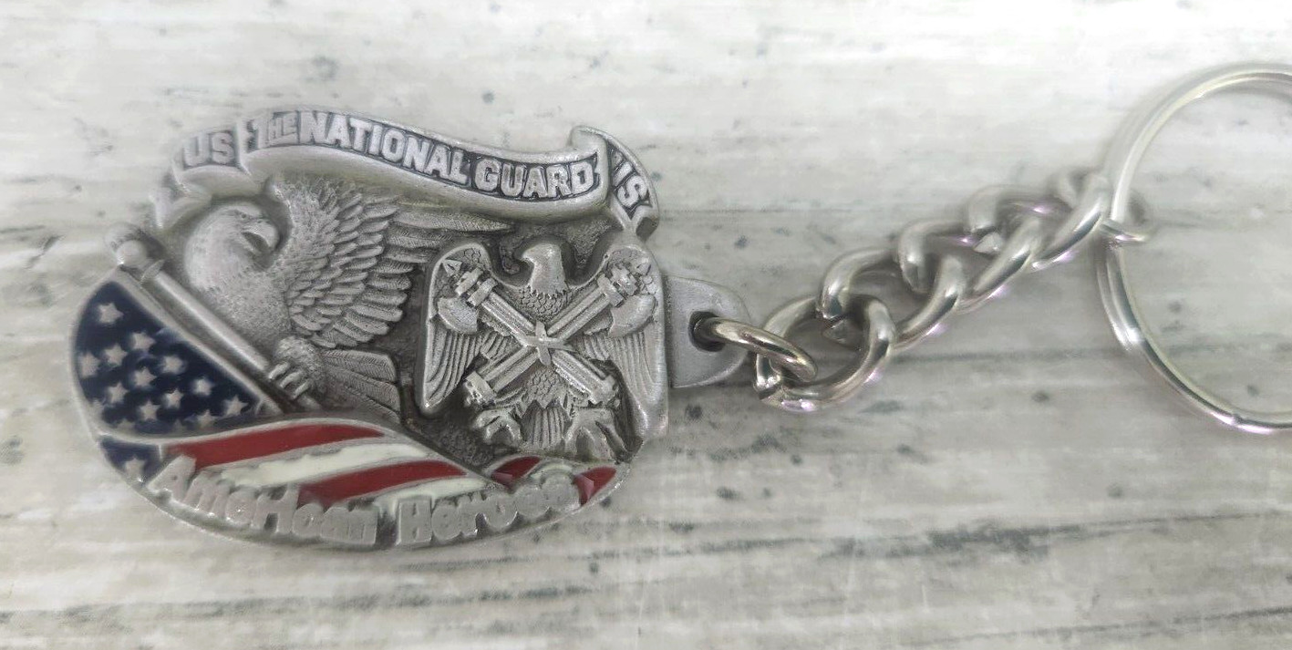 NEW Vintage U.S. National Guard Keychain Enameled Pure Pewter 1996