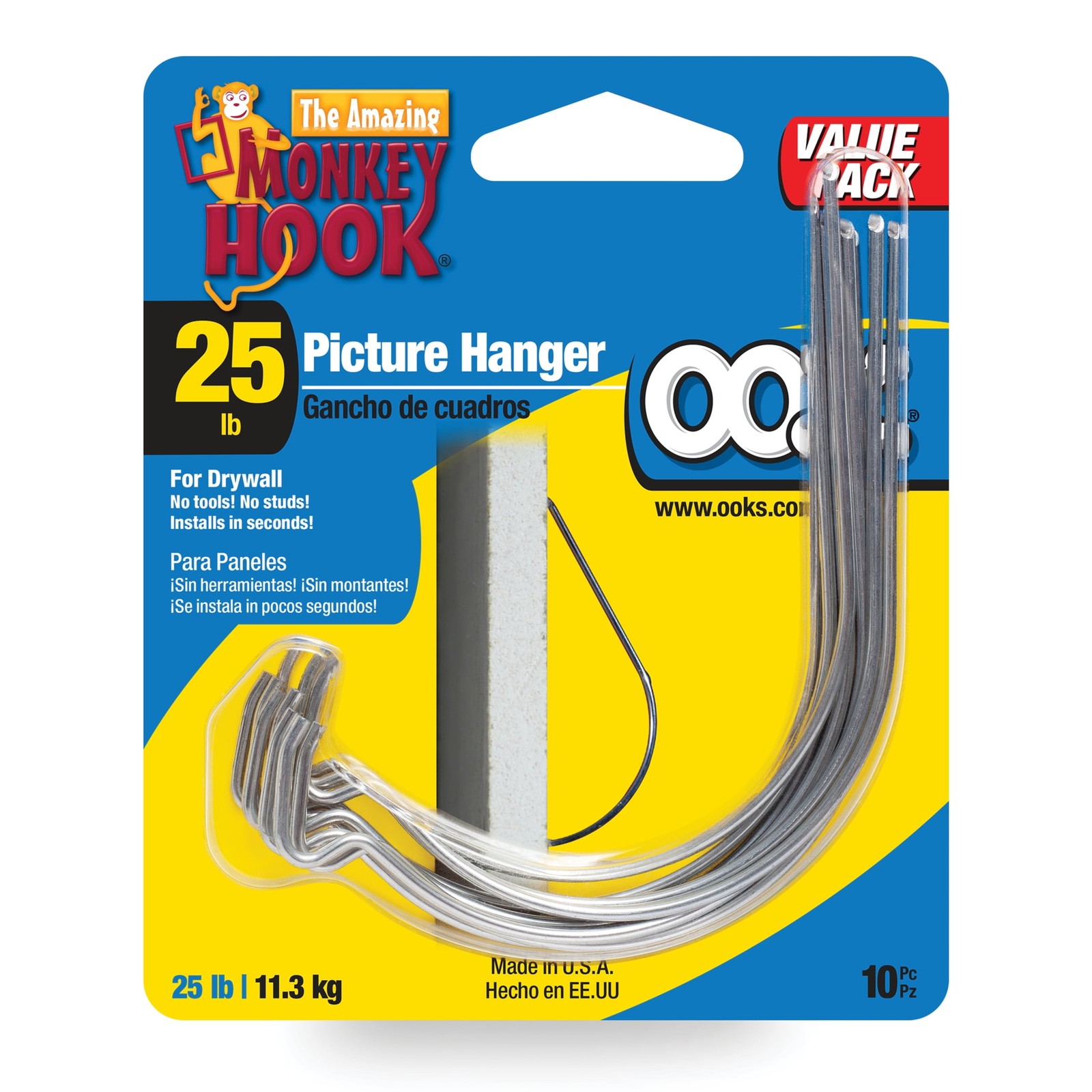 Monkey Hook Picture Hangers Spring Steel Picture Hanging Hooks Drywall 25 lbs